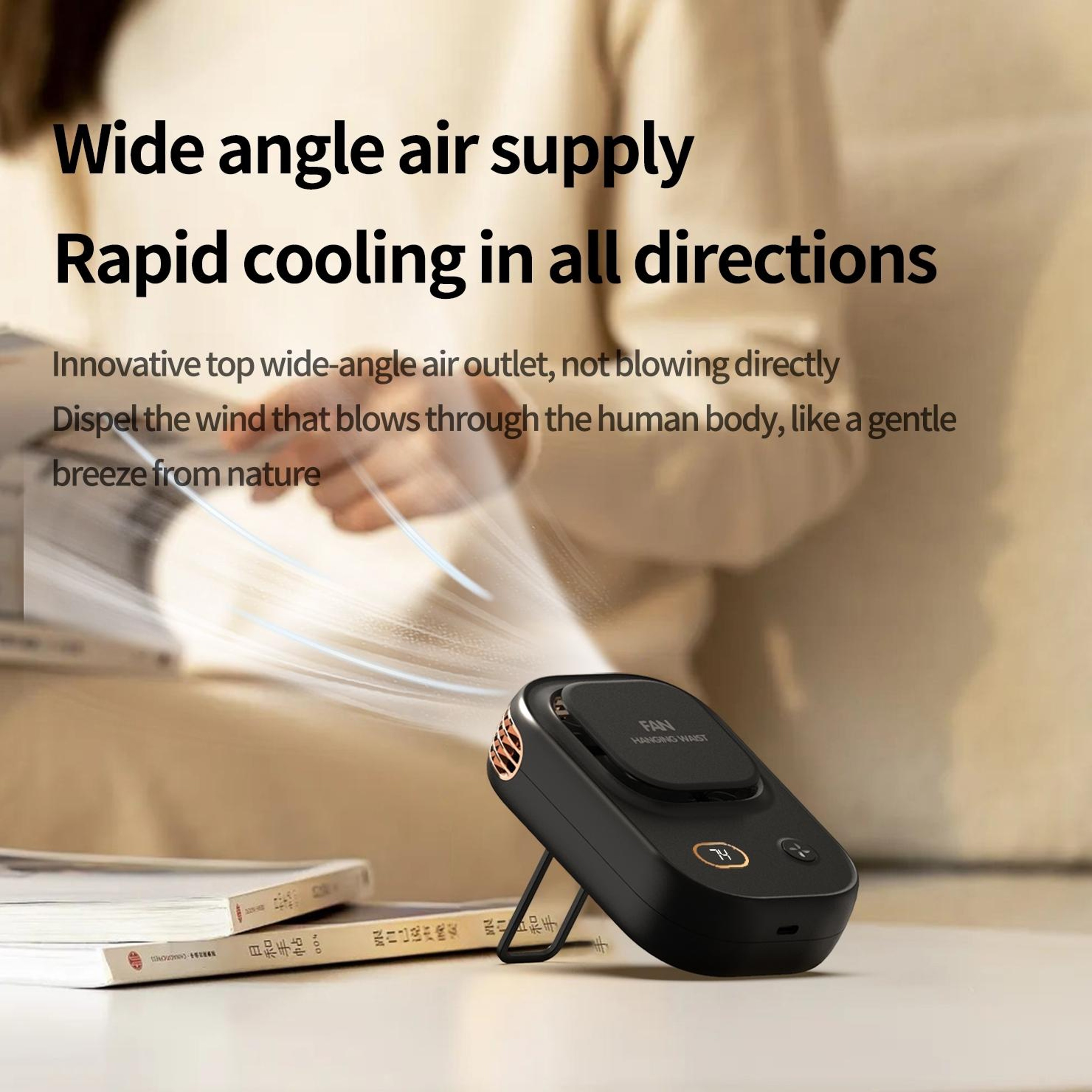 Portable Neck Fan USB Rechargeable Bladeless Wearable Waist Fan With Digital Display 3