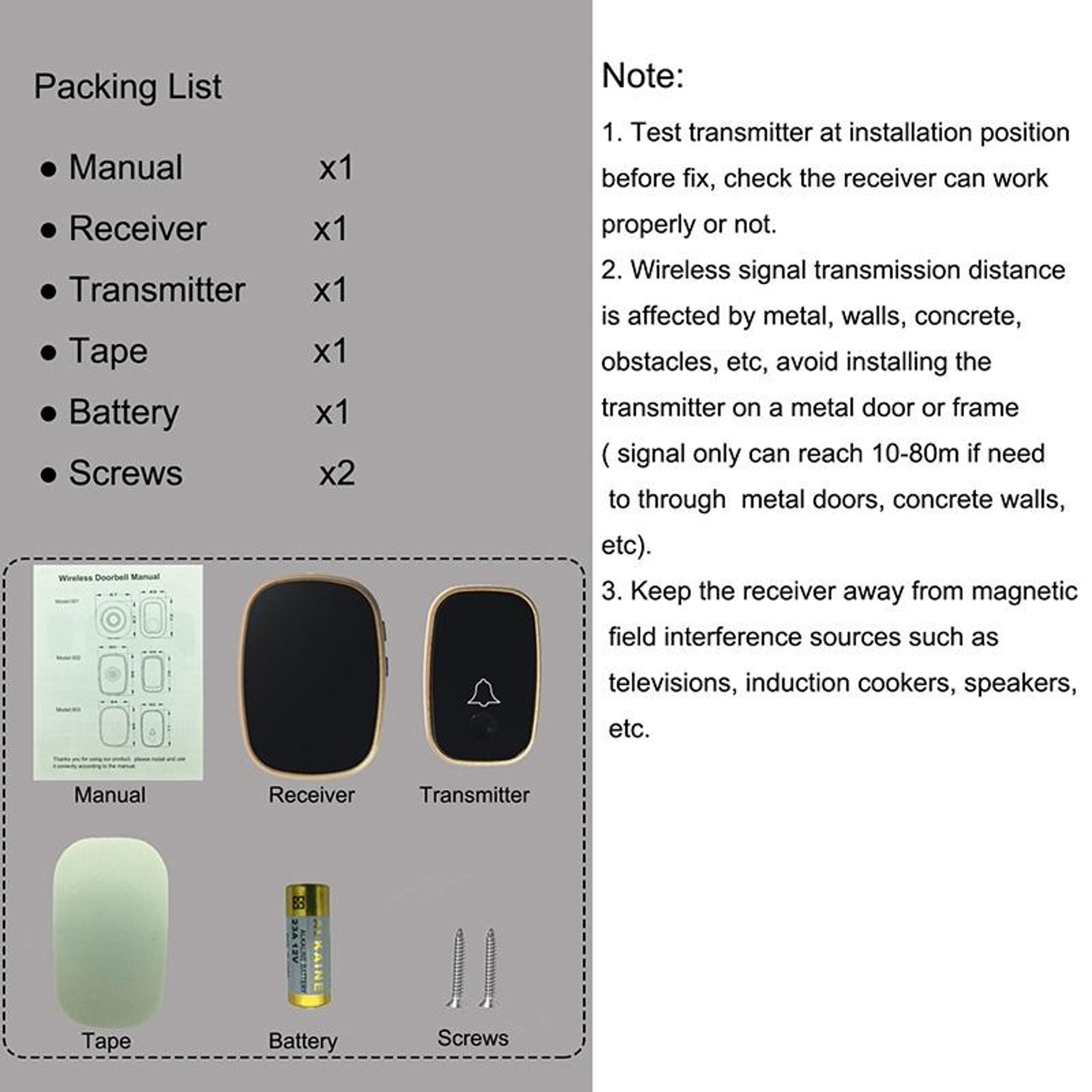 Wireless Doorbell Waterproof Doorbell Long Range Remote Control Doorbell Chime With Melodies US Plu 6