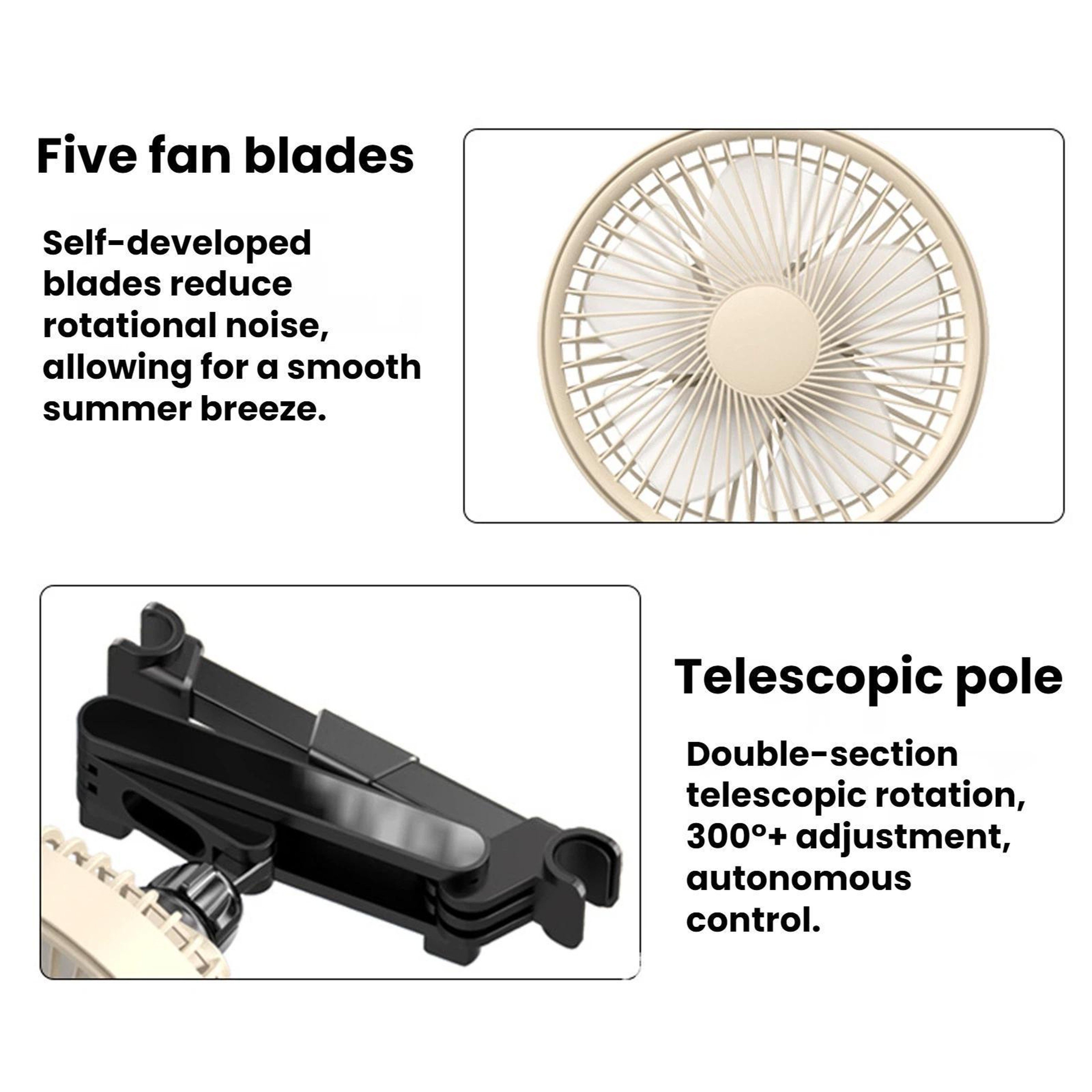 Universal Car Headrest Fan USB Powered Rear Seat Cooling Fan with Speed Adjustable Quiet Airflow – view 3