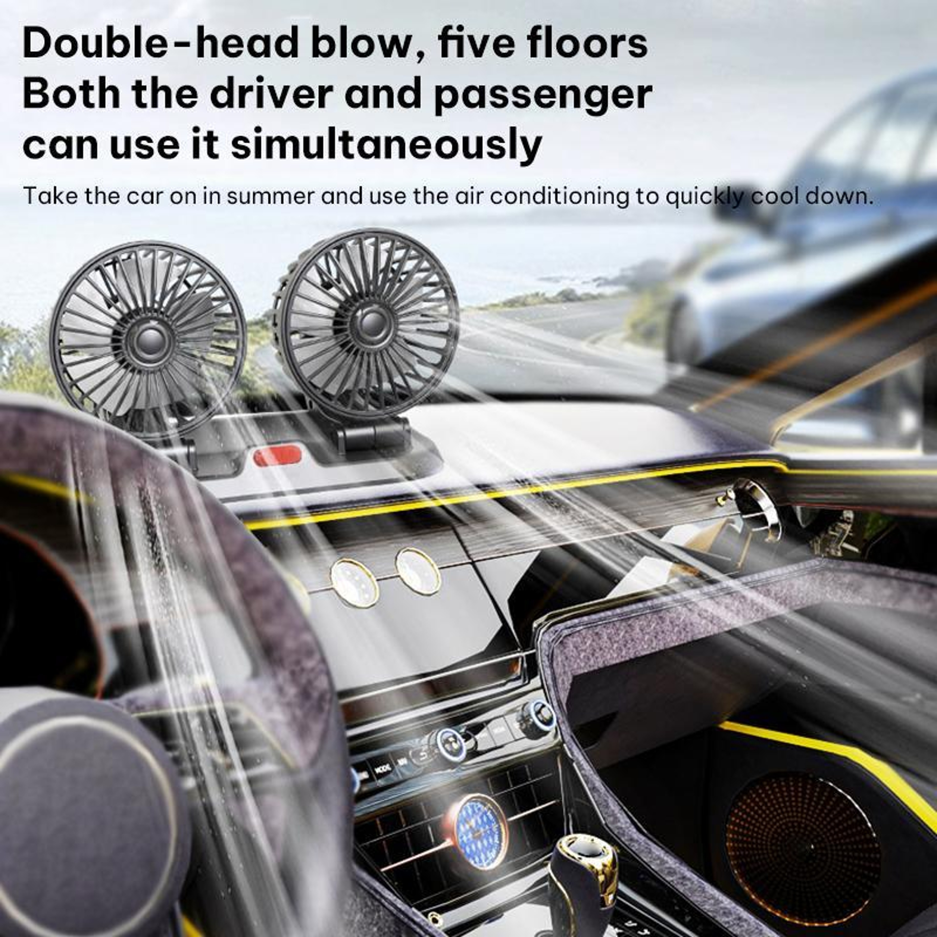 Car Cooling Fan 12V Dual Head Car Fan With Foldable Adjustable Dashboard Design 5