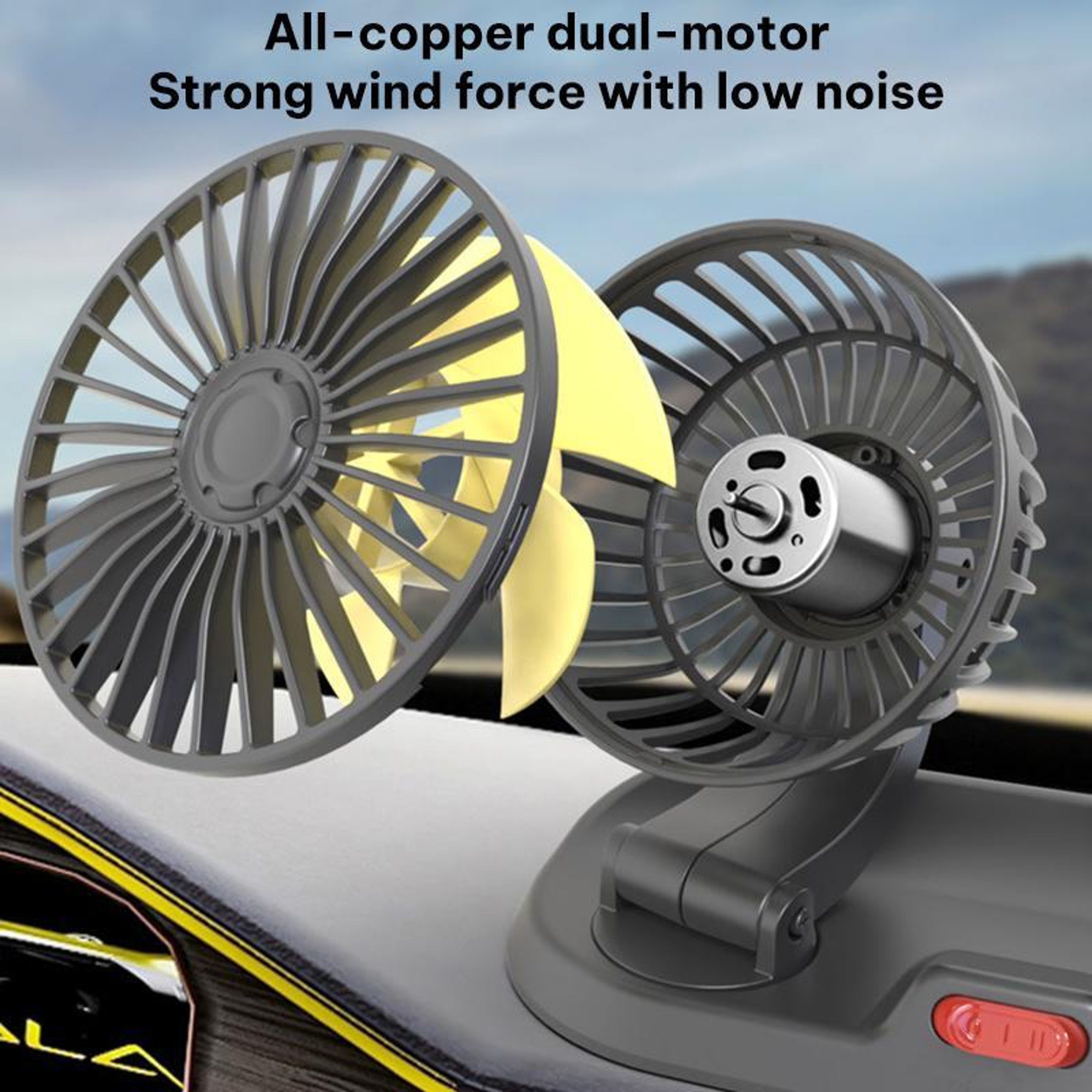 Car Cooling Fan 12V Dual Head Car Fan With Foldable Adjustable Dashboard Design 8