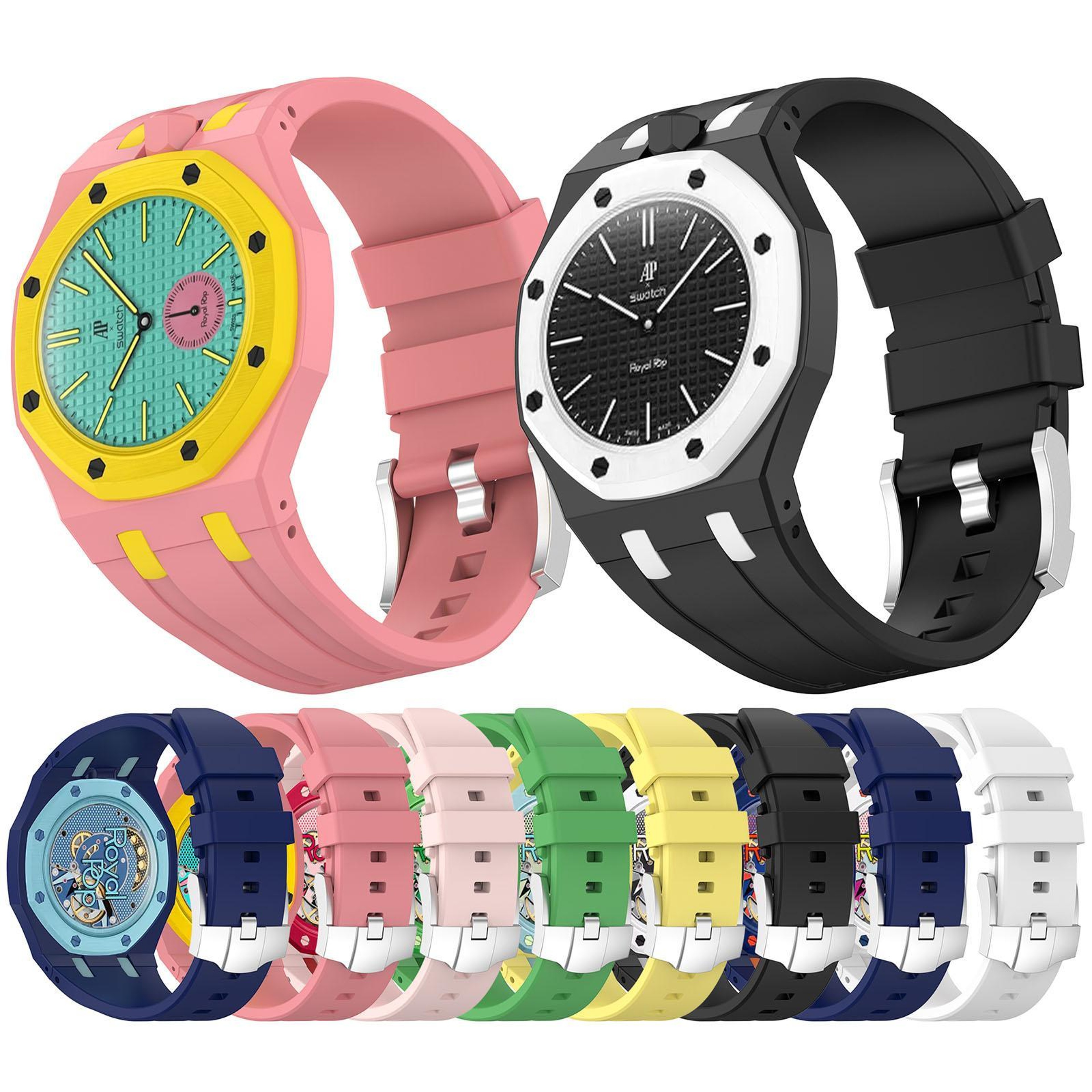 Swatch Royal Pop Silicone Watch Band with Integrated Design and Stainless Steel Pin Buckle – view 5