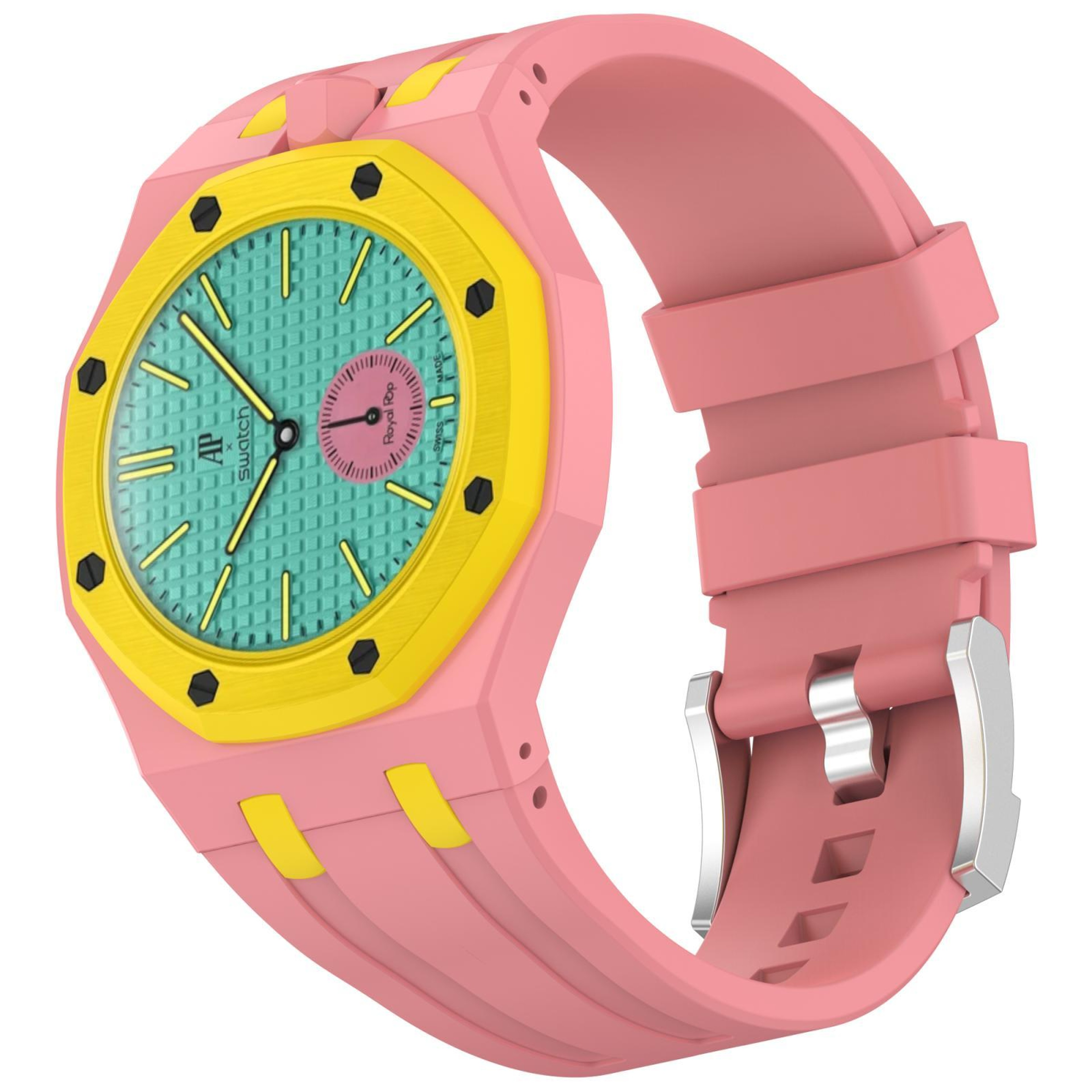 Swatch Royal Pop Silicone Watch Band with Integrated Design and Stainless Steel Pin Buckle – view 14