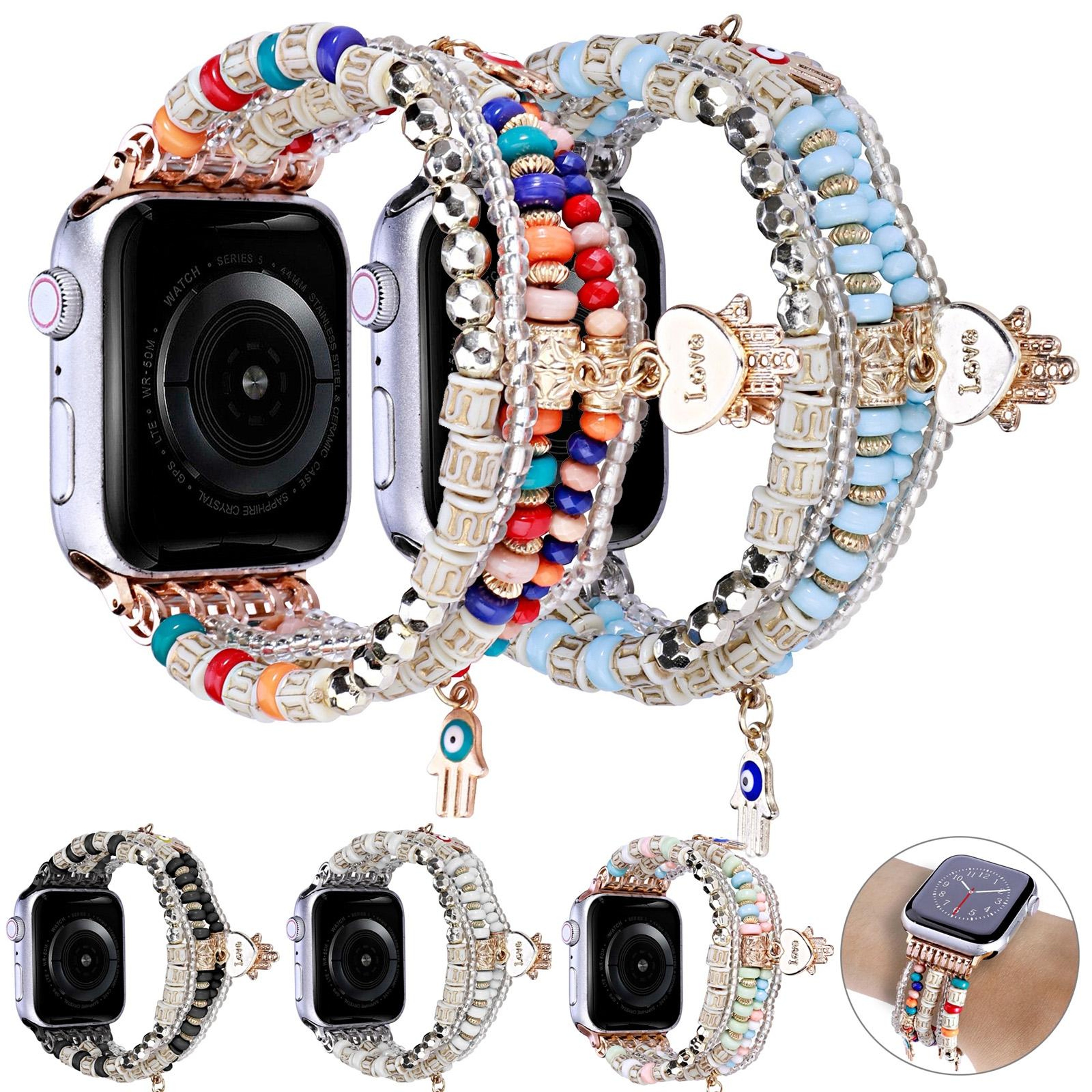 Forest Style Apple Watch Band Beaded Bracelet Stretch Strap For Apple Watch Ultra Series SE 4