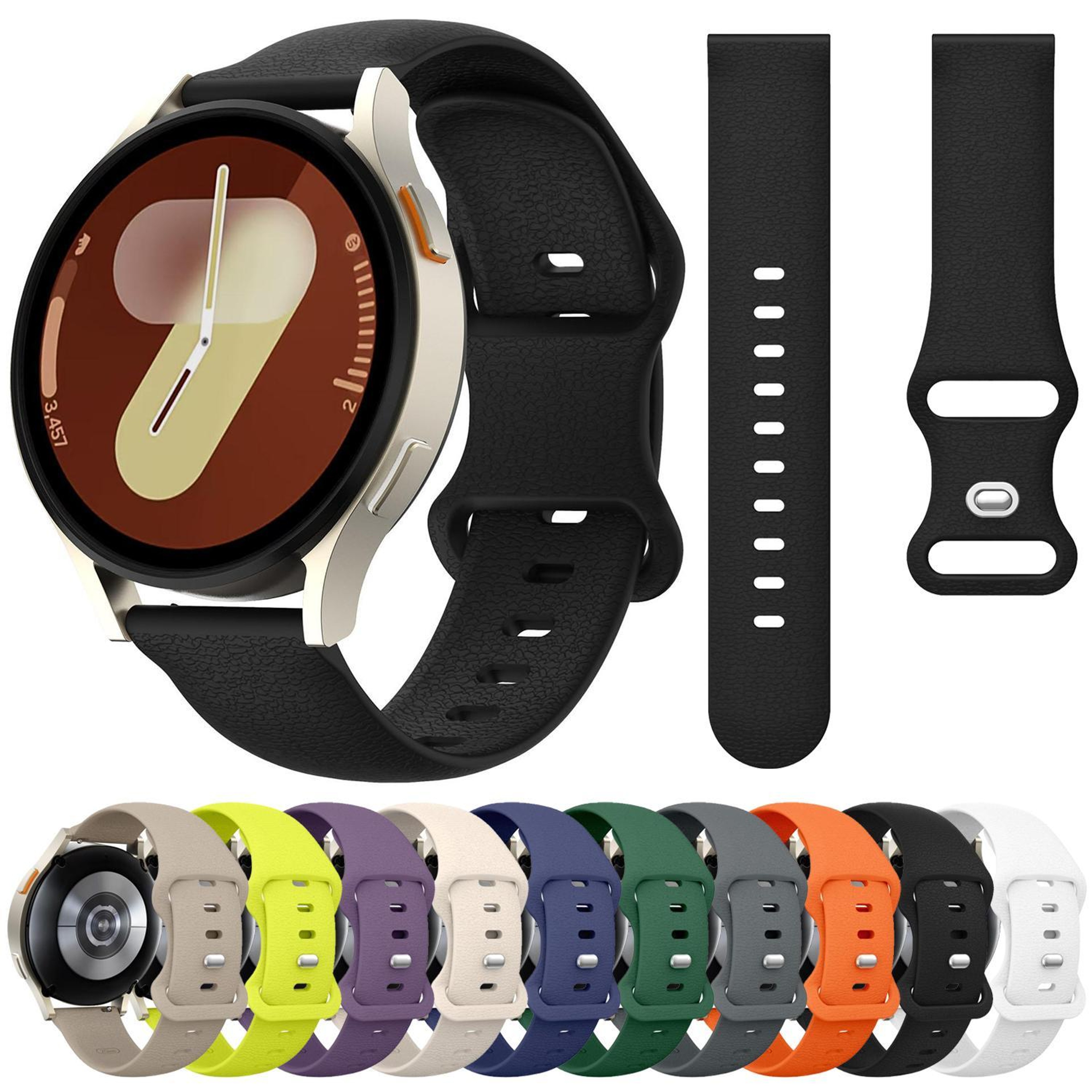 Silicone Watch Strap Lychee Texture Butterfly Clasp Replacement Watch Band 5