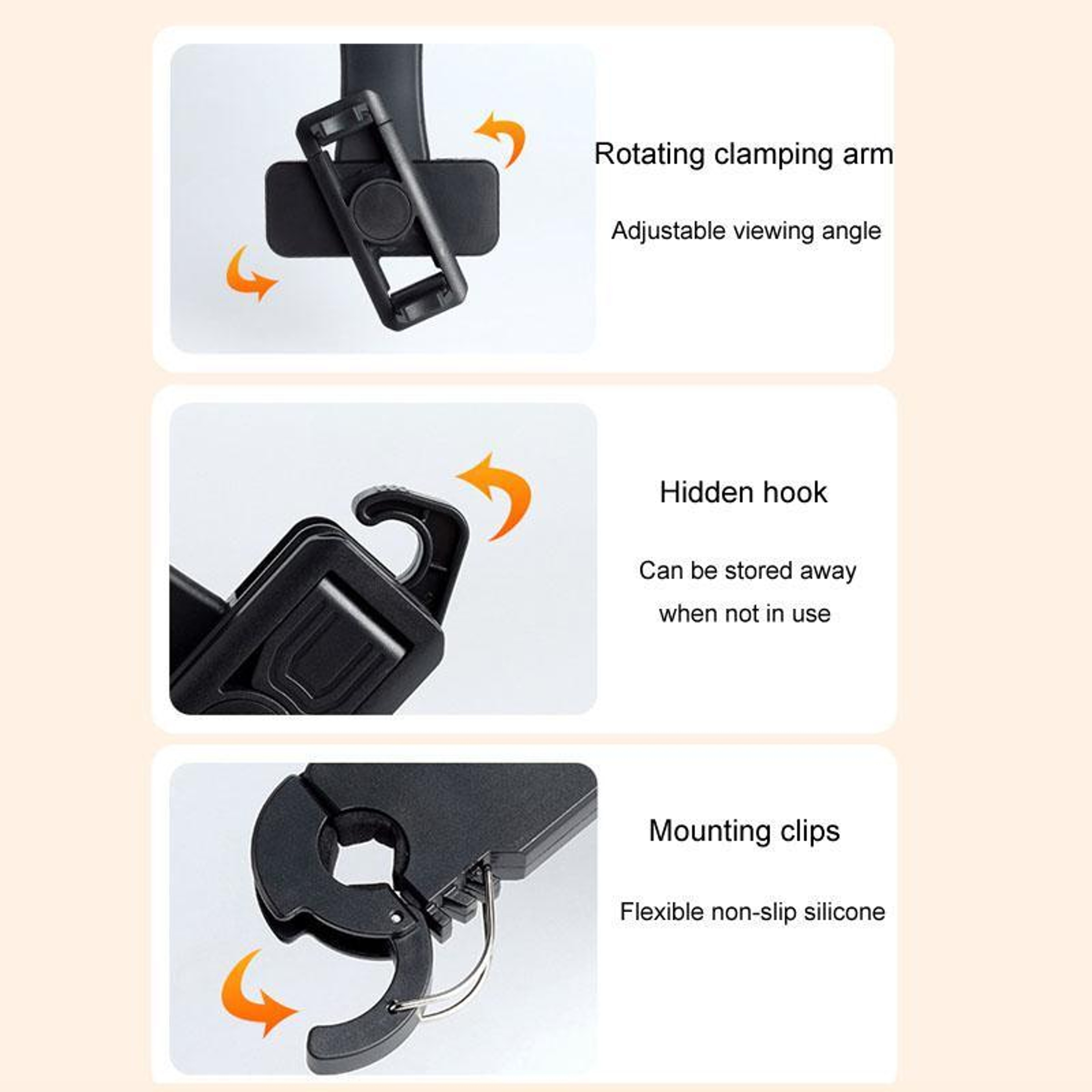 Car Headrest Phone Holder with Storage Hooks Adjustable Back Seat Mount – view 4