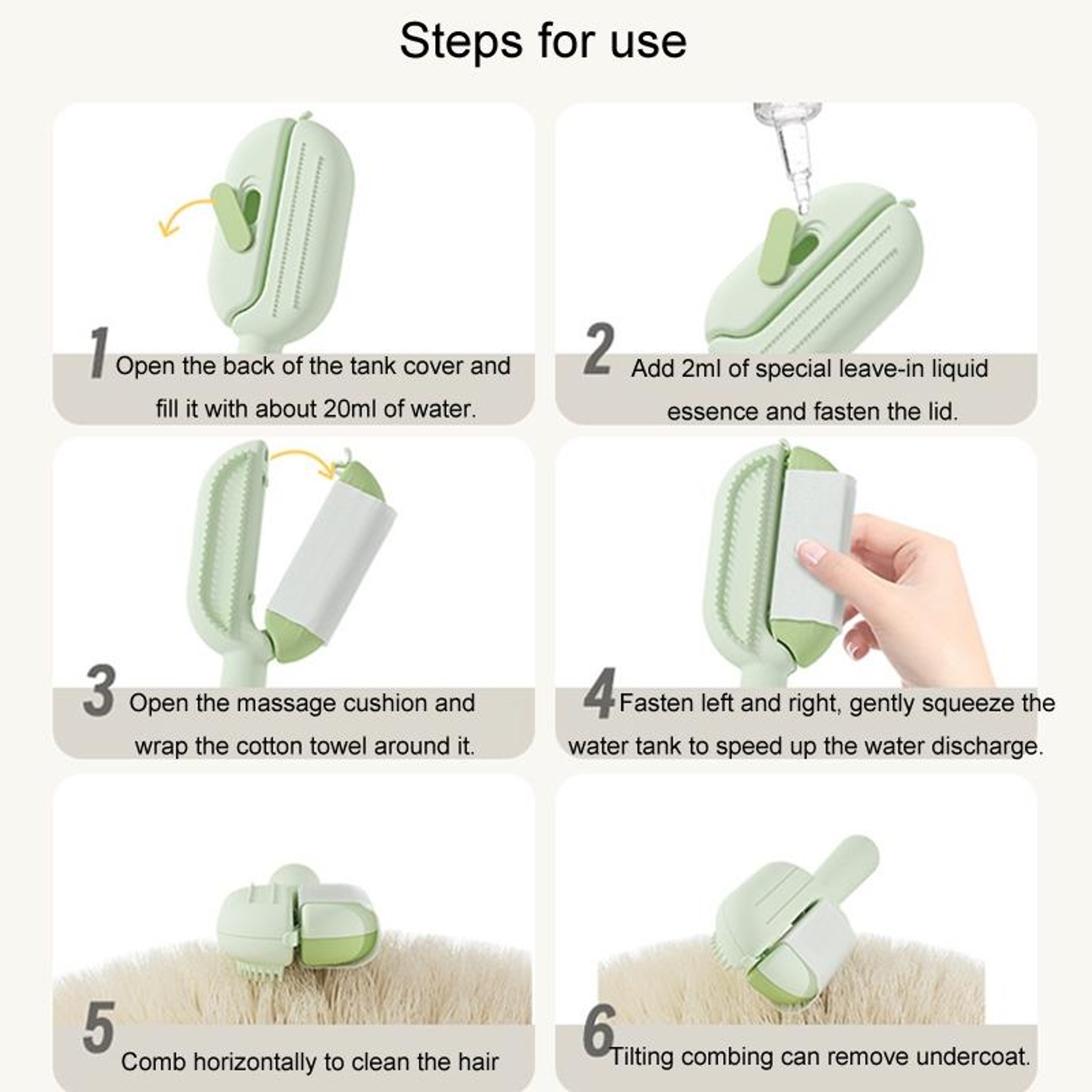 Pet Grooming Brush With Water Tank Self Cleaning Cat And Dog Massage Deshedding Comb 8