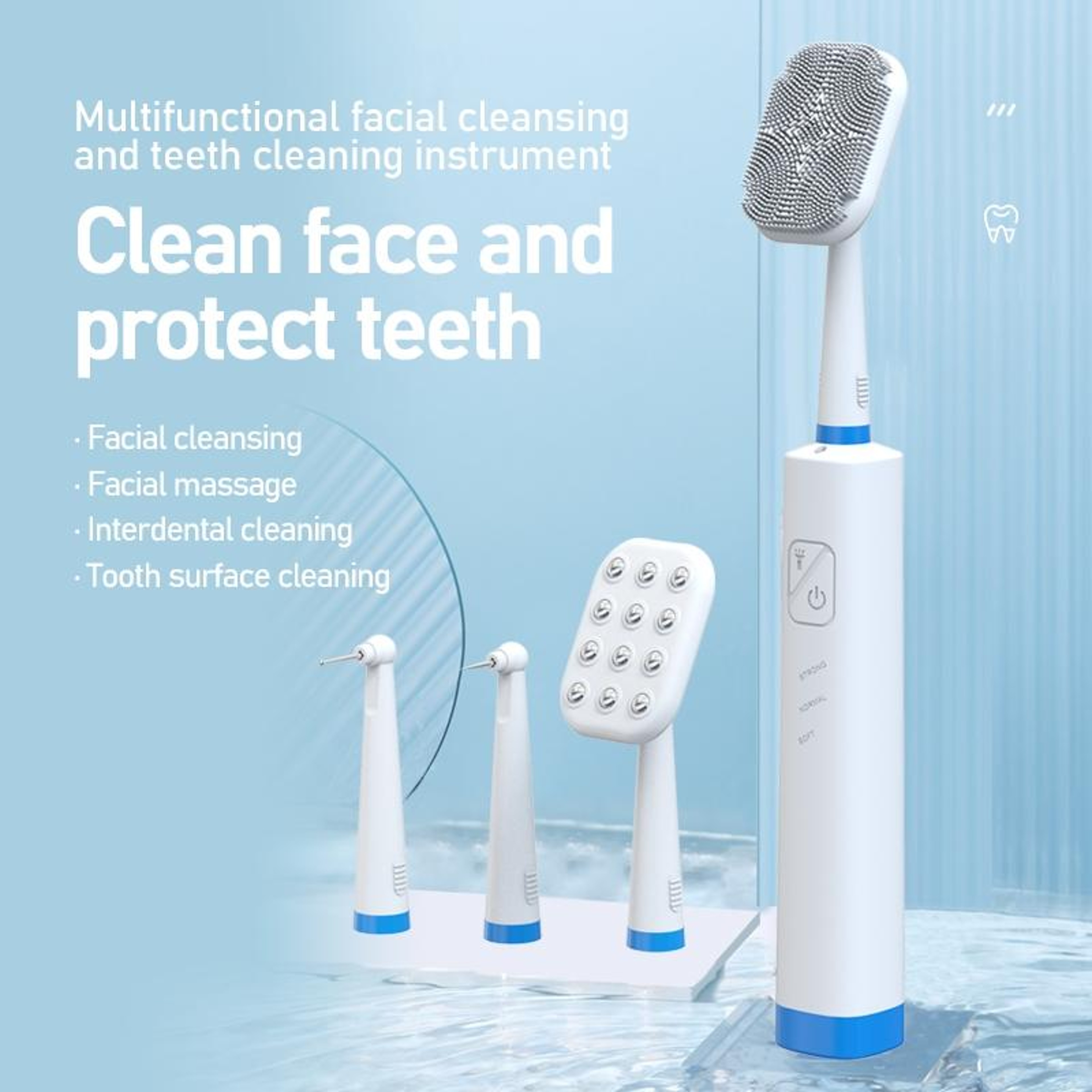 Multifunction Facial Cleansing Device and Teeth Cleaning Tool with LED Light – view 2