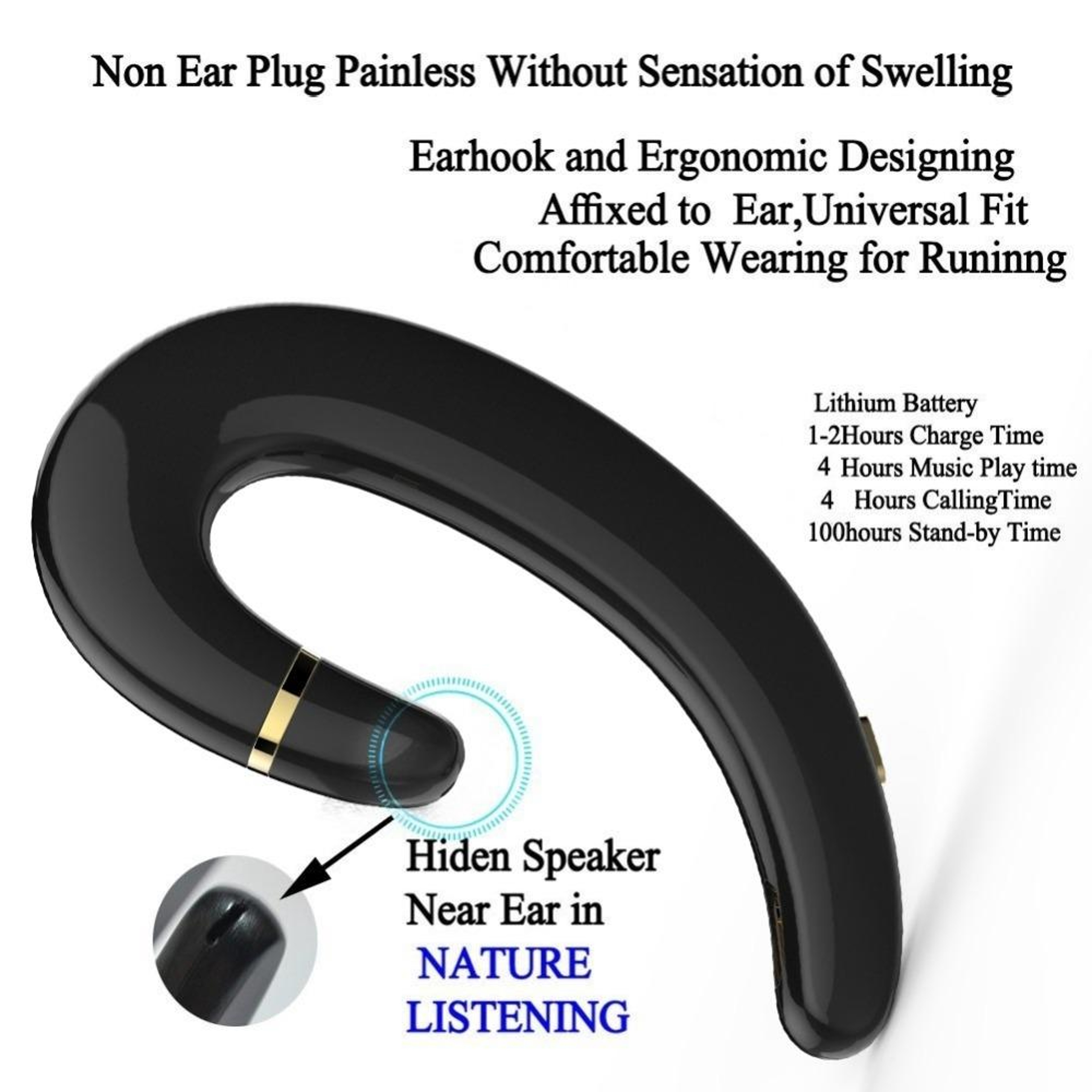 Bluetooth Headset With Ear Hook Noise Cancelling Mic Waterproof Wireless Earphone For Android IPhon 1