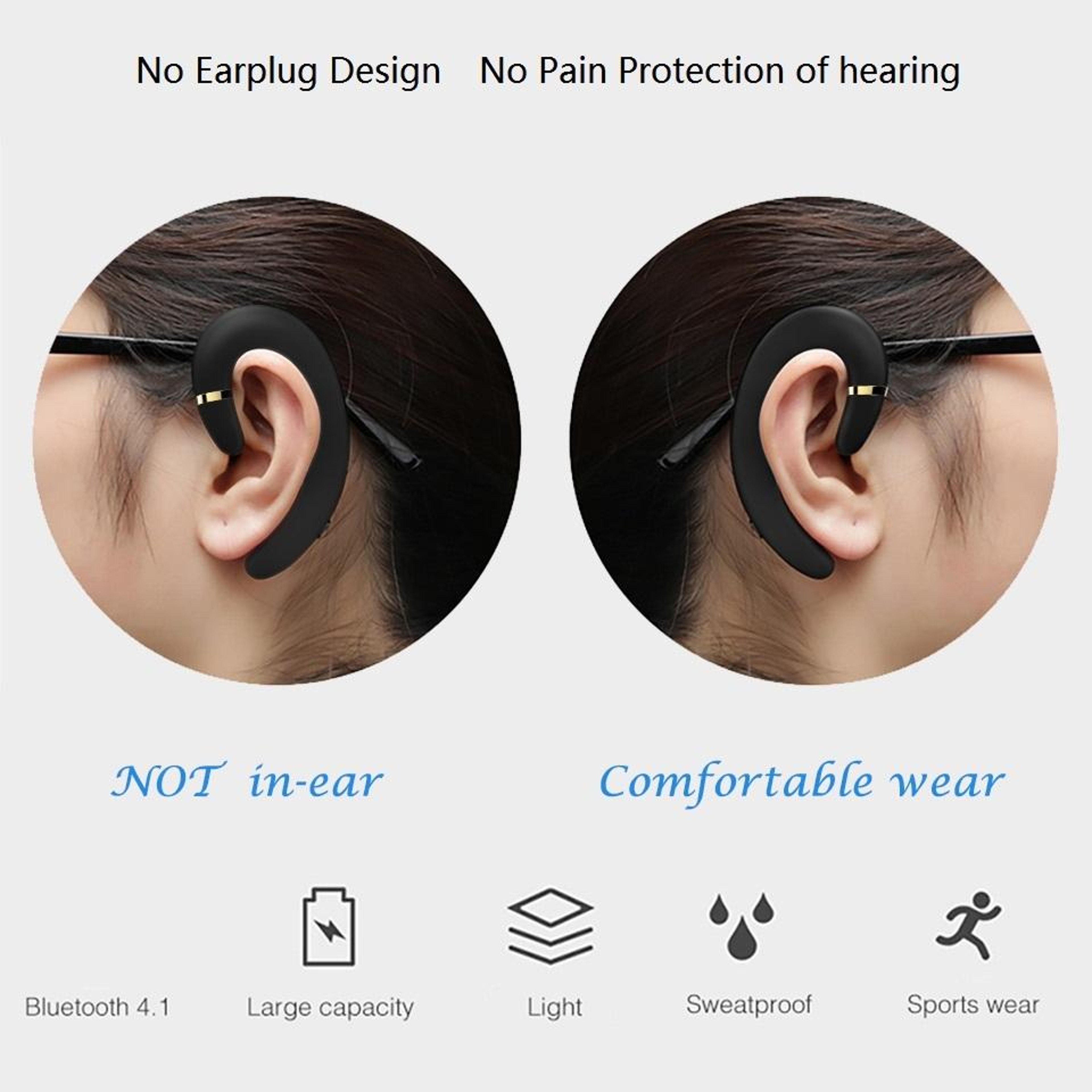Bluetooth Headset With Ear Hook Noise Cancelling Mic Waterproof Wireless Earphone For Android IPhon 4