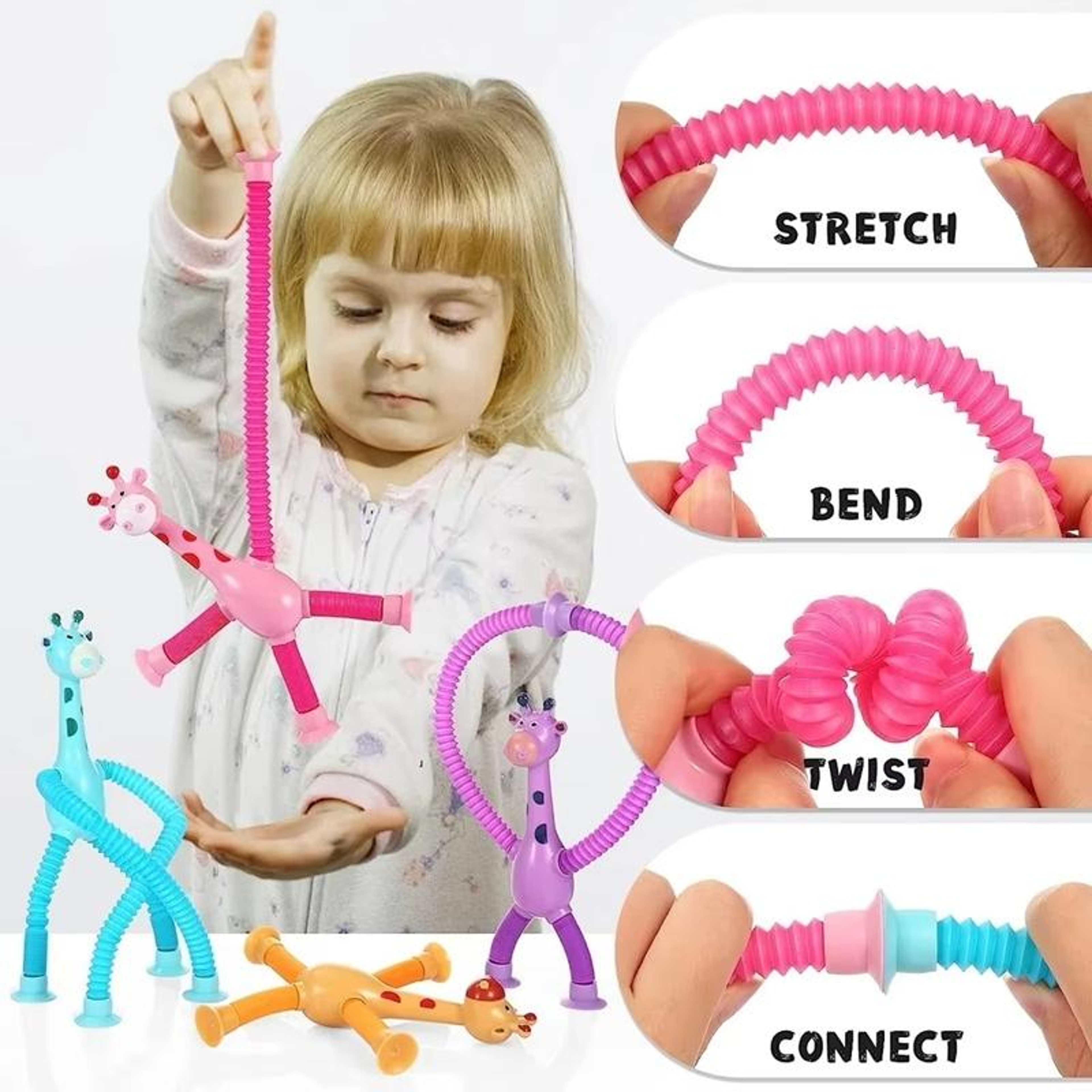 Telescopic Giraffe Suction Cup Toy Stretch Pop Tube Sensory Toy For Kids 5