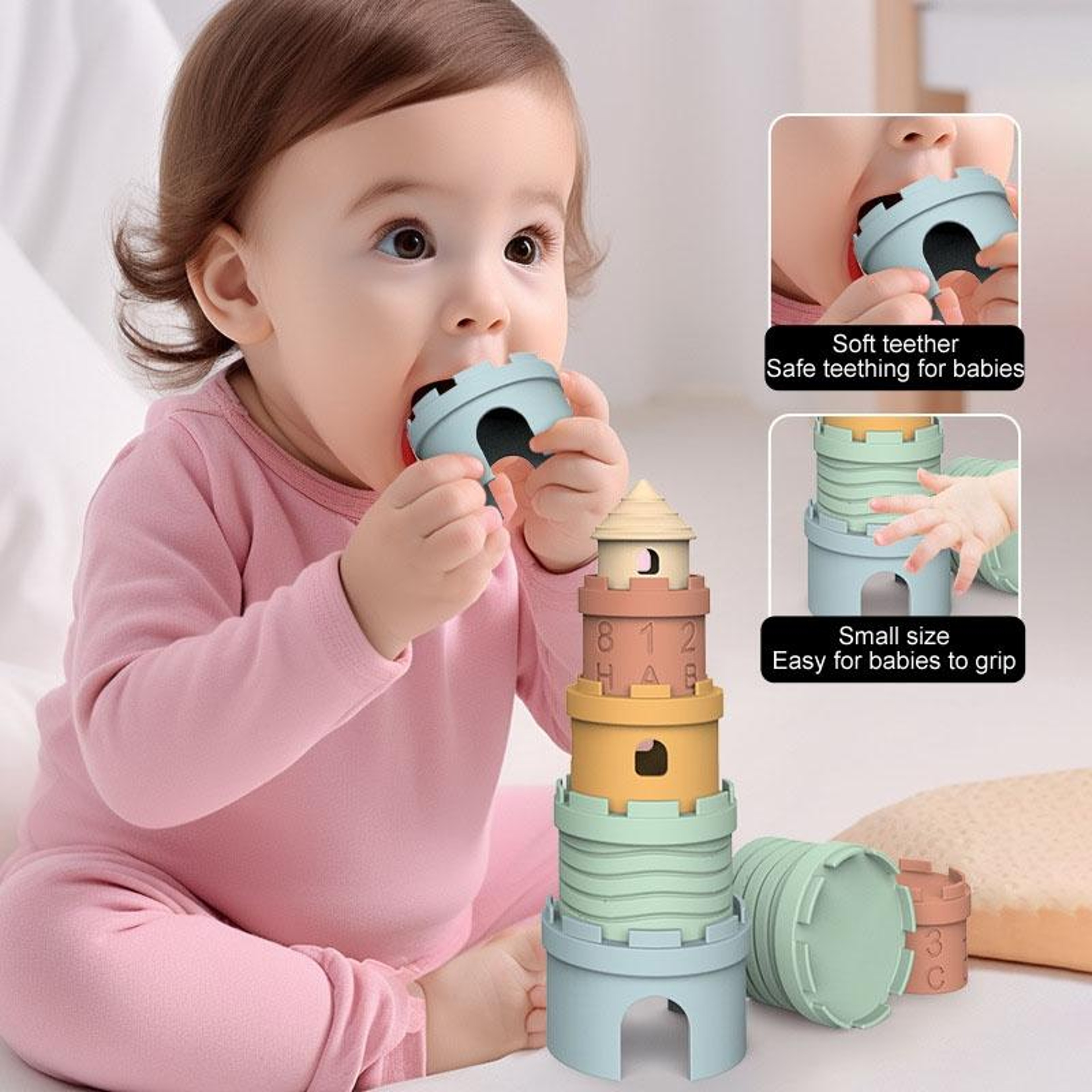 Baby Stacking Teether Castle Toy Soft Sensory Teething Toy for Infants and Toddlers – view 6