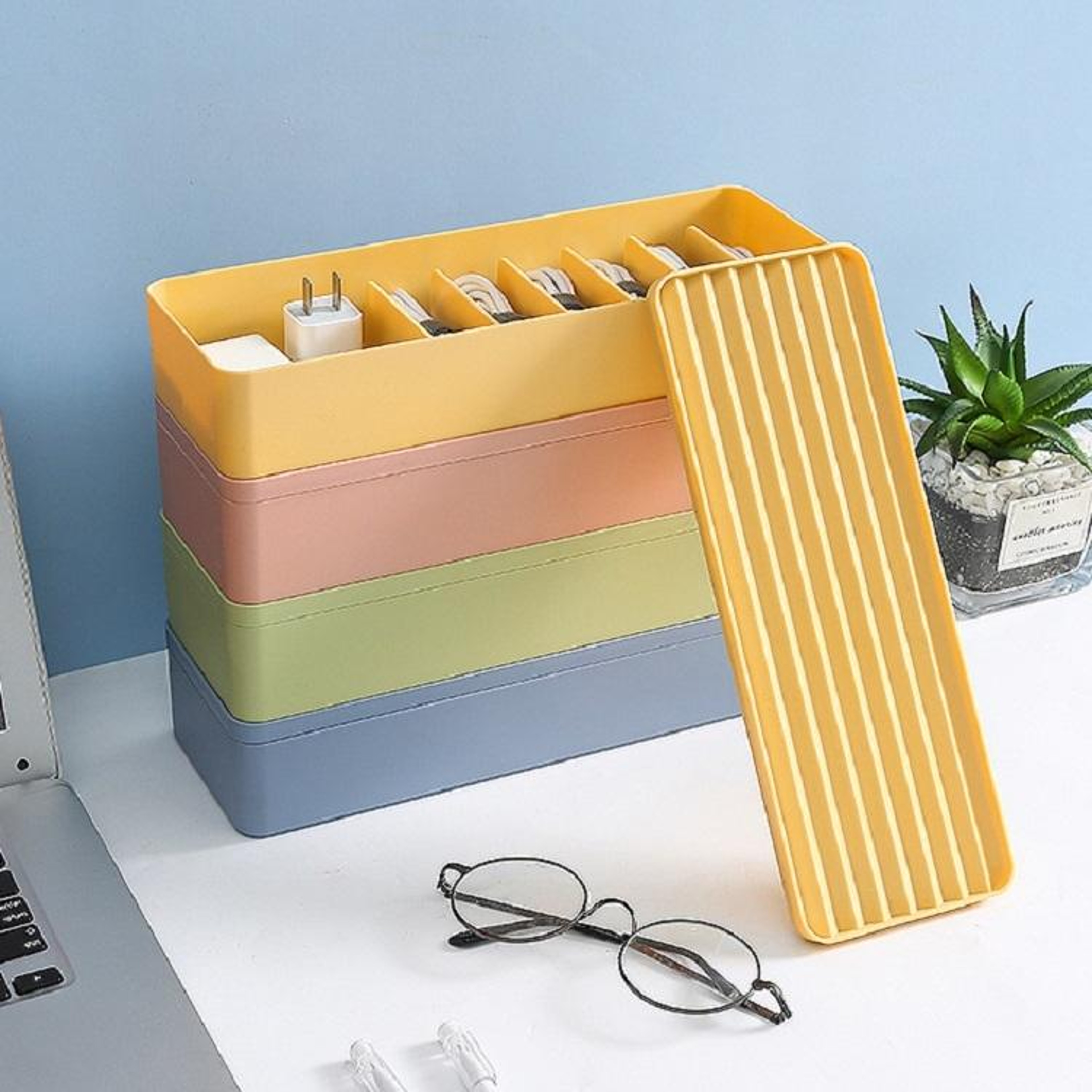 Dustproof Cable Organizer Box Desktop Cable Storage Box With Compartments For Chargers Cords And Ac 1