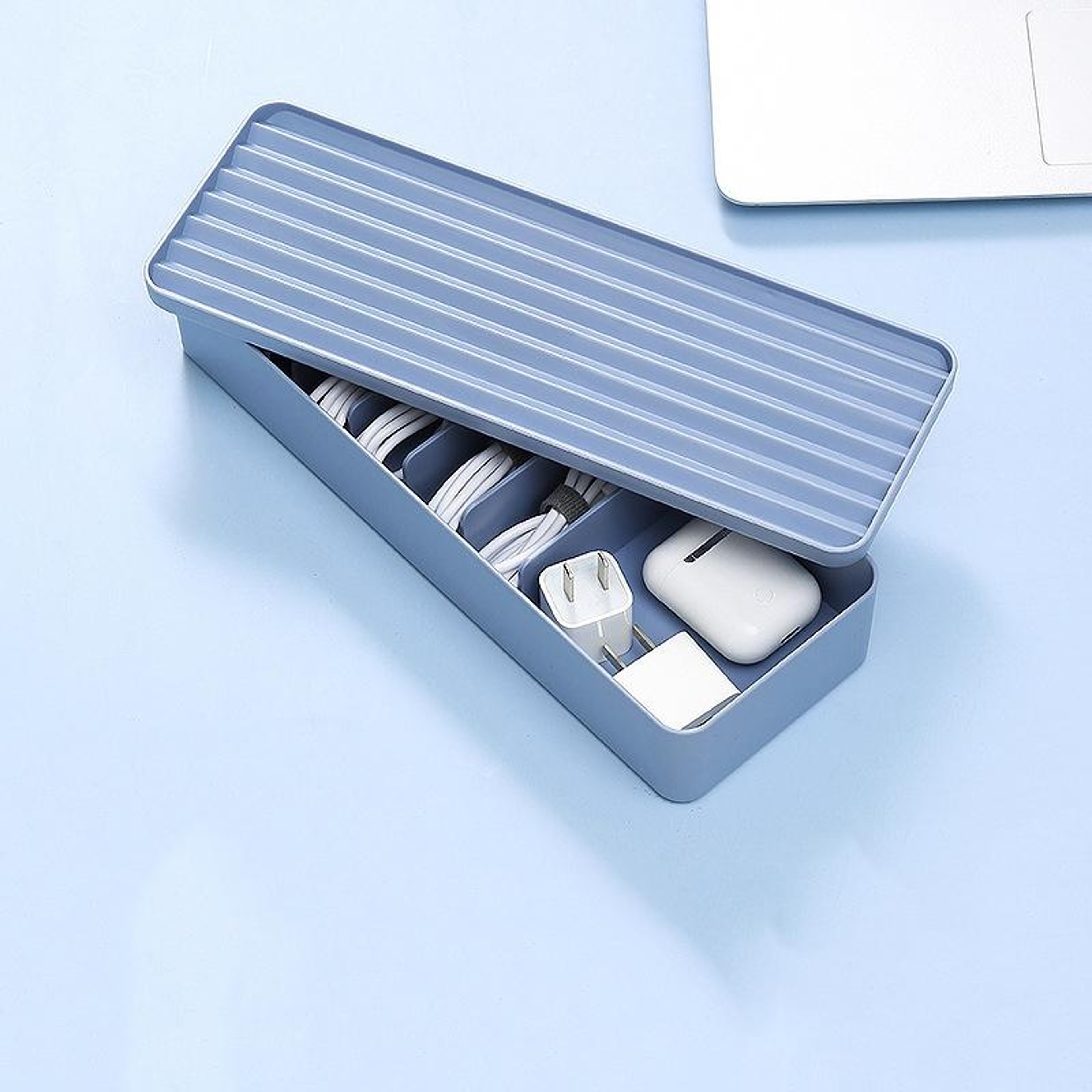 Dustproof Cable Organizer Box Desktop Cable Storage Box With Compartments For Chargers Cords And Ac 8