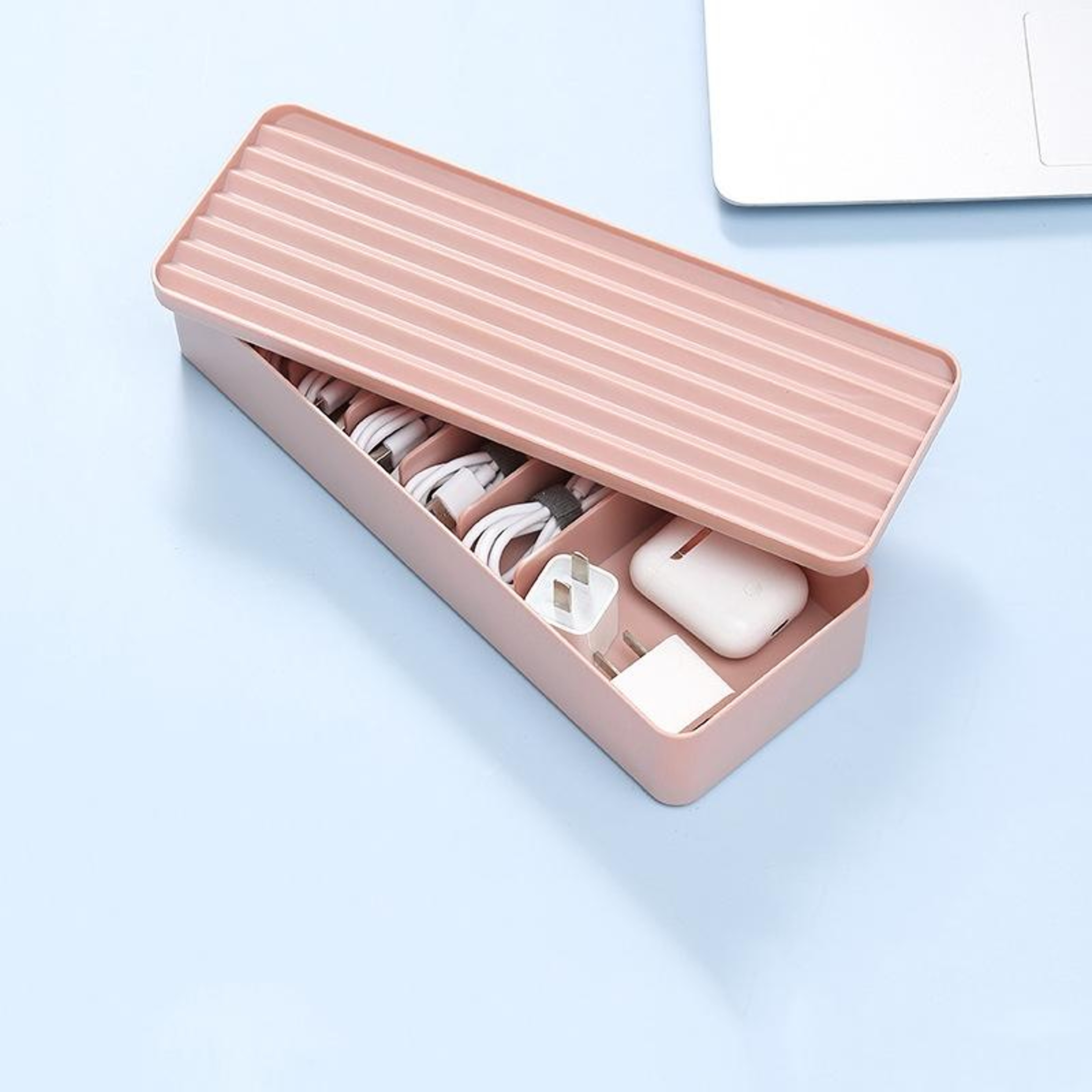 Dustproof Cable Organizer Box Desktop Cable Storage Box With Compartments For Chargers Cords And Ac 7