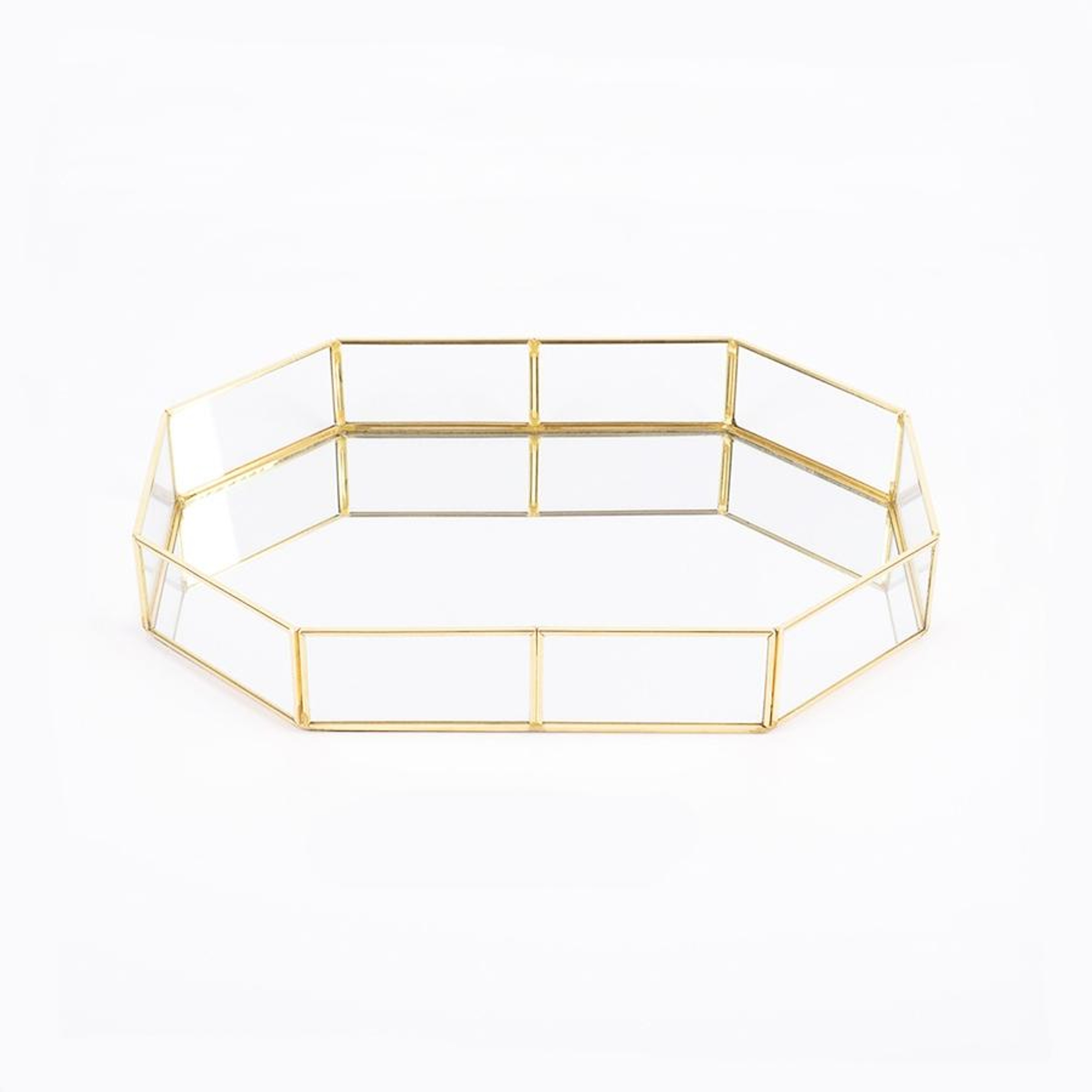Vintage Glass Vanity Tray Gold Brass Mirror Jewelry Organizer for Cosmetics Perfume and Decor – view 3