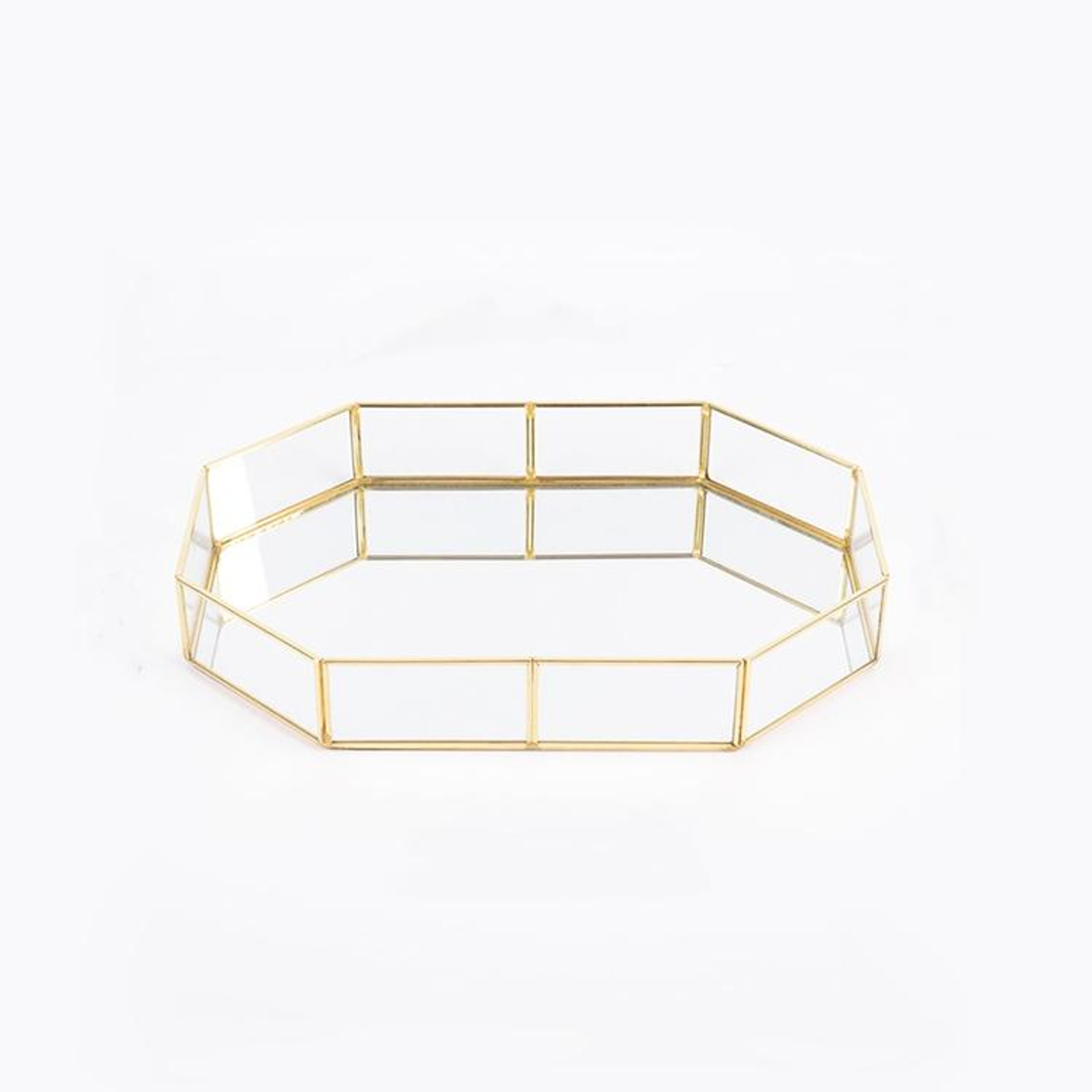 Vintage Glass Vanity Tray Gold Brass Mirror Jewelry Organizer for Cosmetics Perfume and Decor – view 5