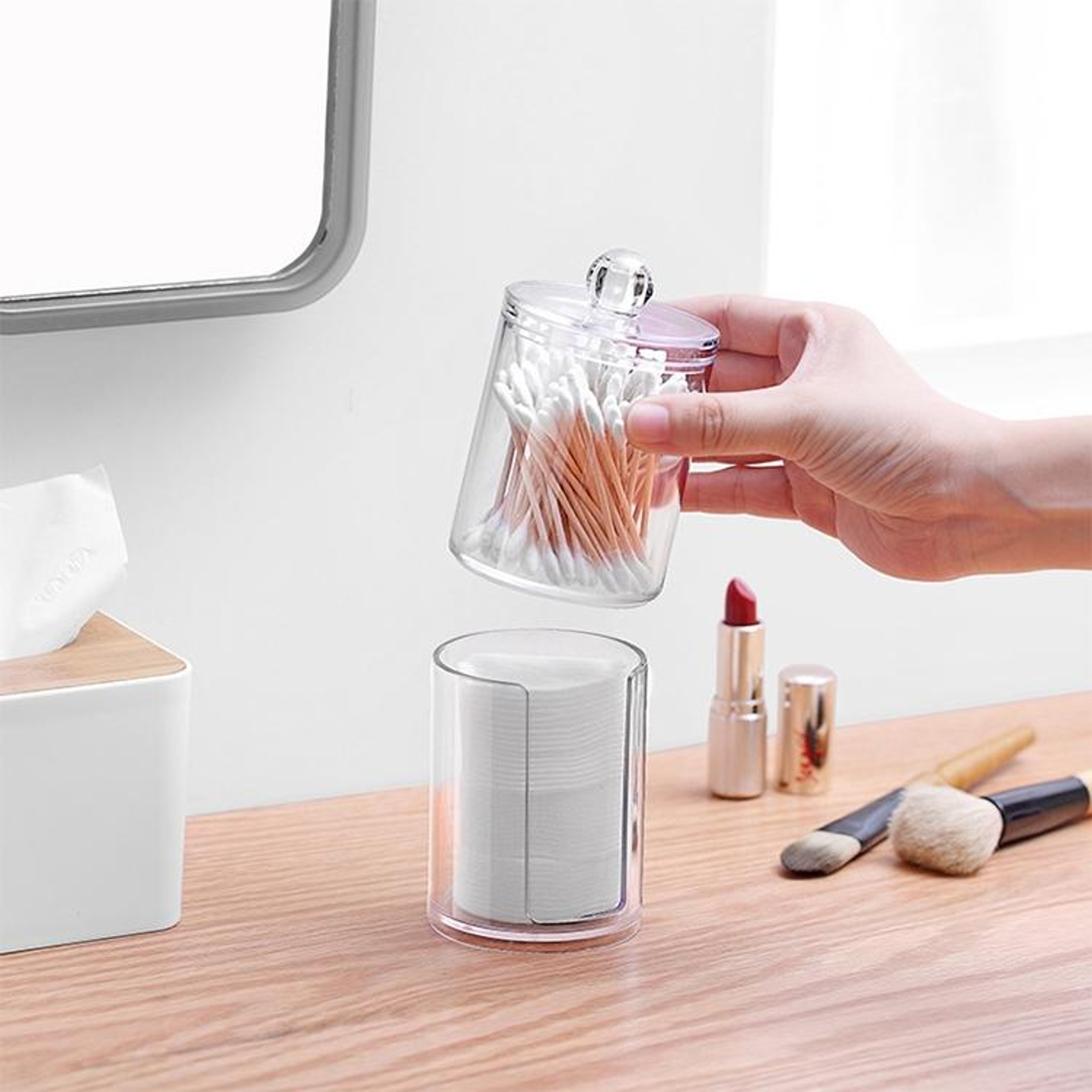 Clear Cotton Pad Holder Round Makeup Organizer Dustproof Cosmetic Storage Box – view 3