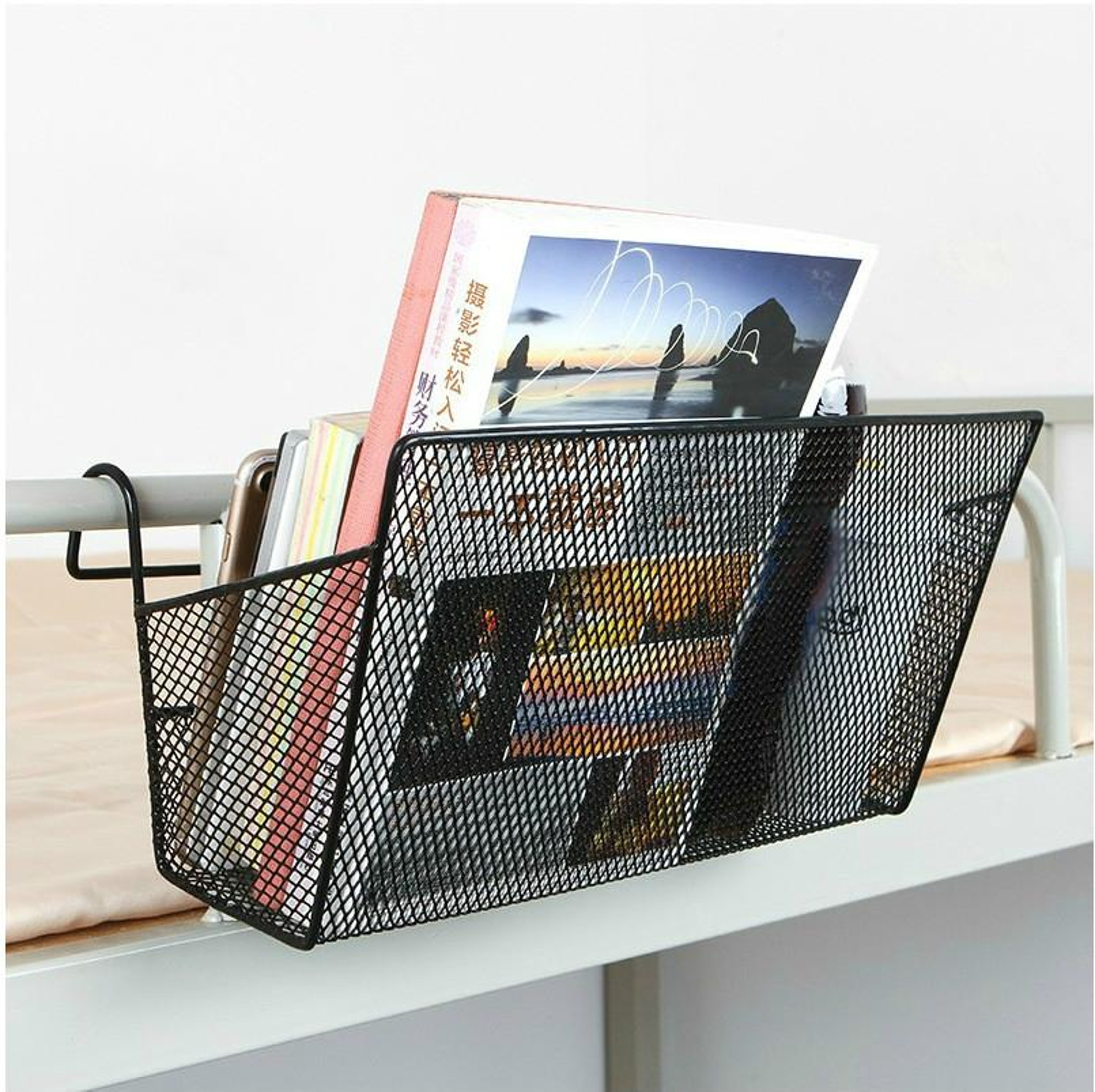 Dorm Bedside Storage Rack Hanging Bedside Organizer Basket with Heavy Duty Hooks – view 7