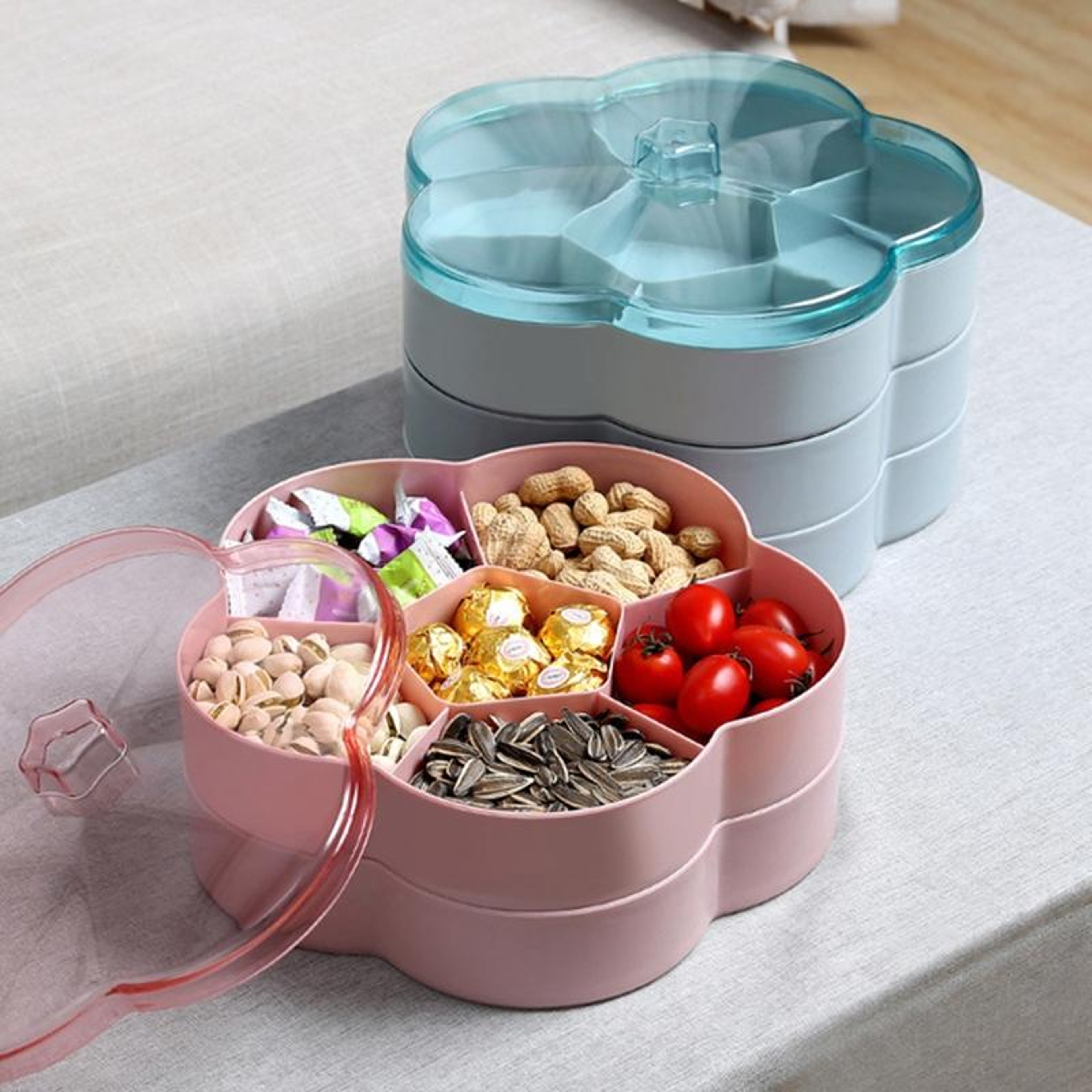 Flower Shaped Candy Storage Box With Lid Transparent Snack Serving Tray For Nuts Dried Fruit 2