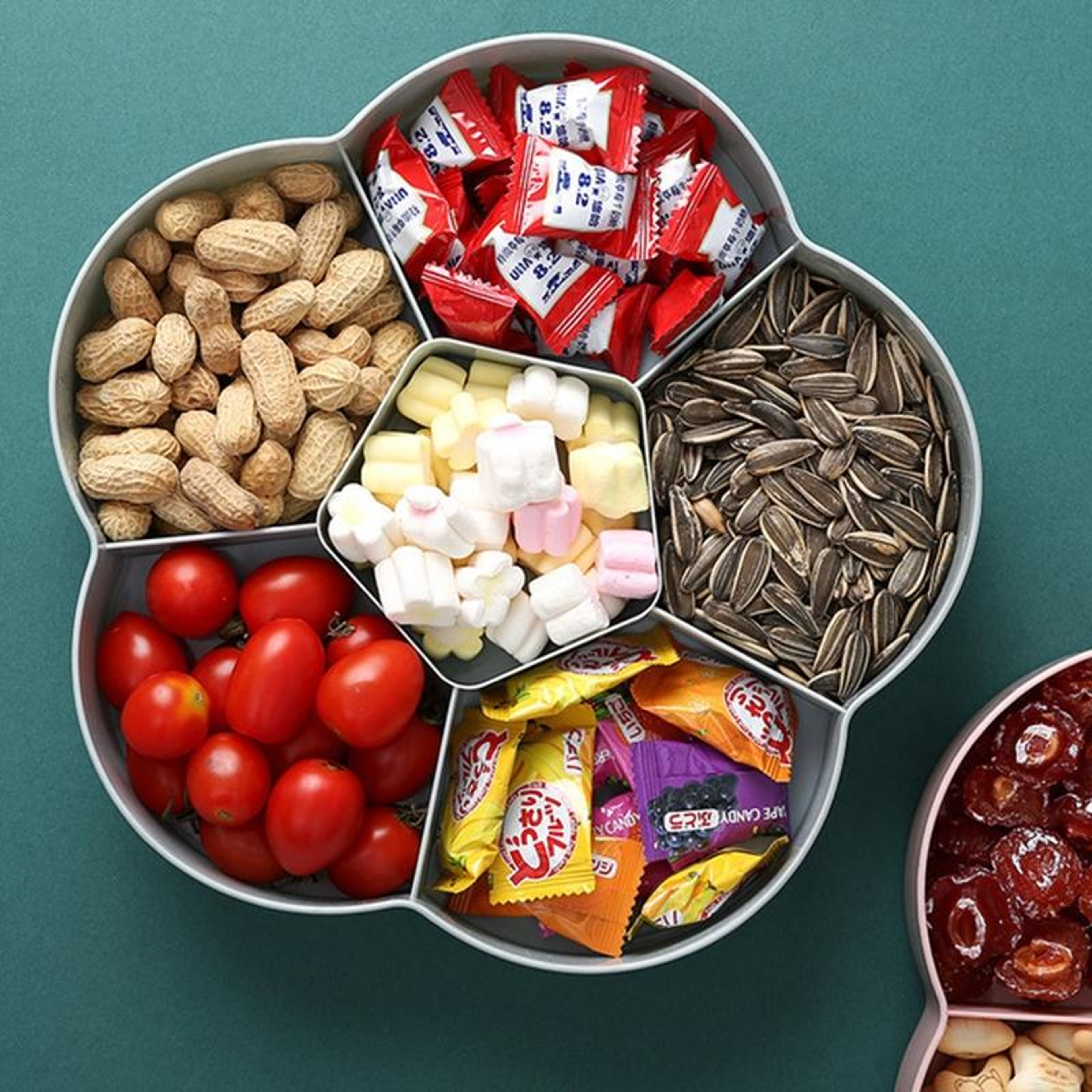 Flower Shaped Candy Storage Box With Lid Transparent Snack Serving Tray For Nuts Dried Fruit 3