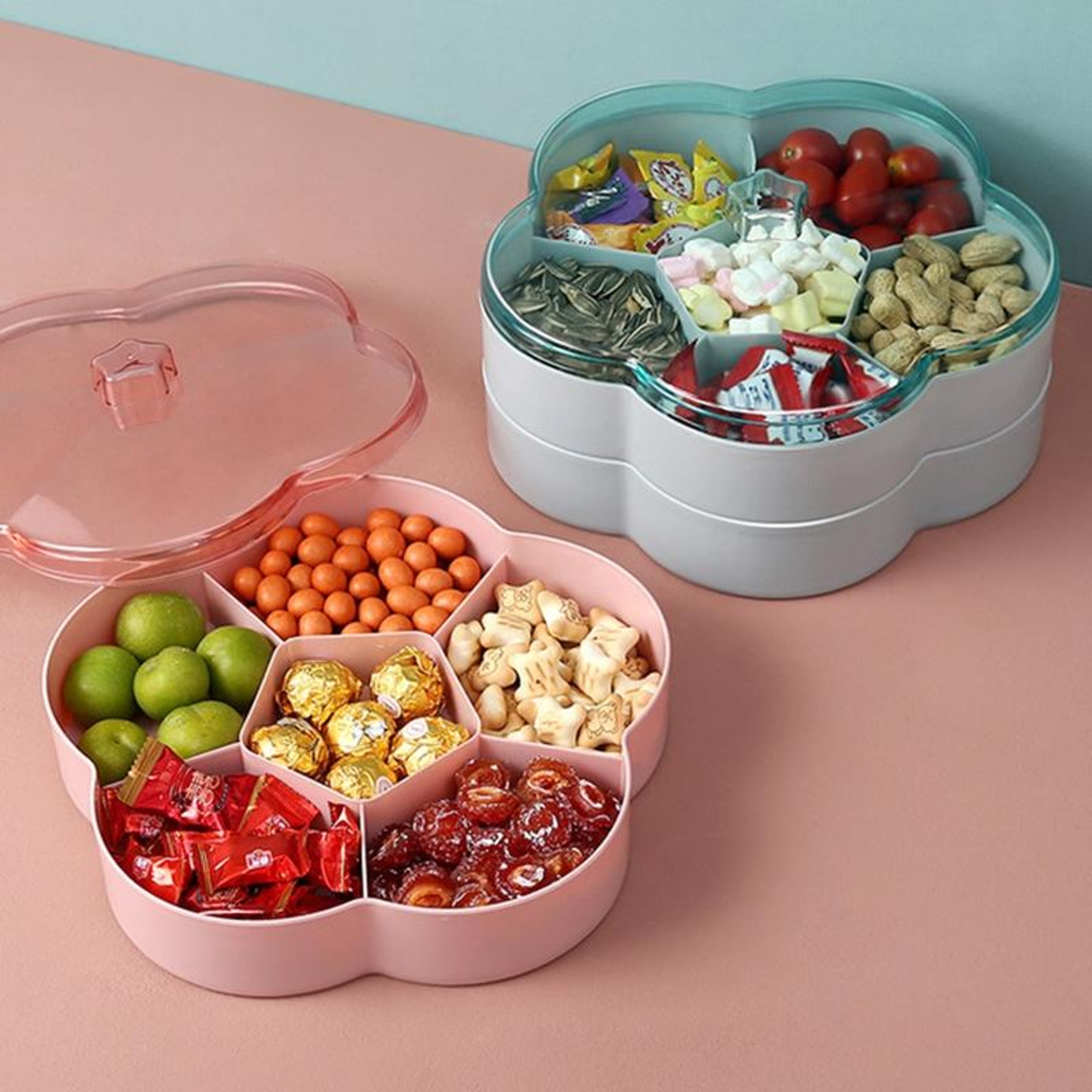 Flower Shaped Candy Storage Box With Lid Transparent Snack Serving Tray For Nuts Dried Fruit 5