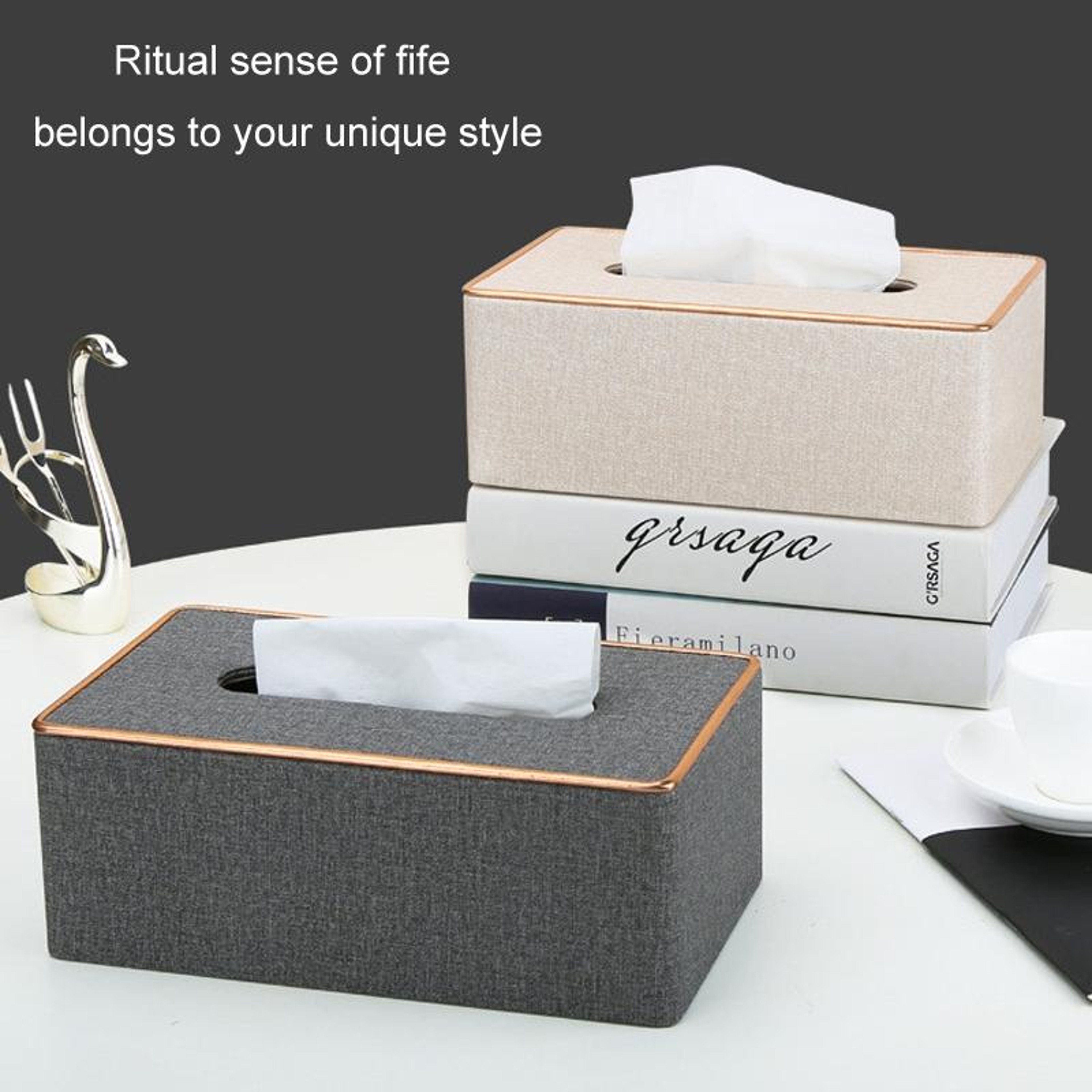 Luxury Faux Leather Tissue Box Cover With Gold Rim Elegant Decorative Tissue Holder For Home Office 5