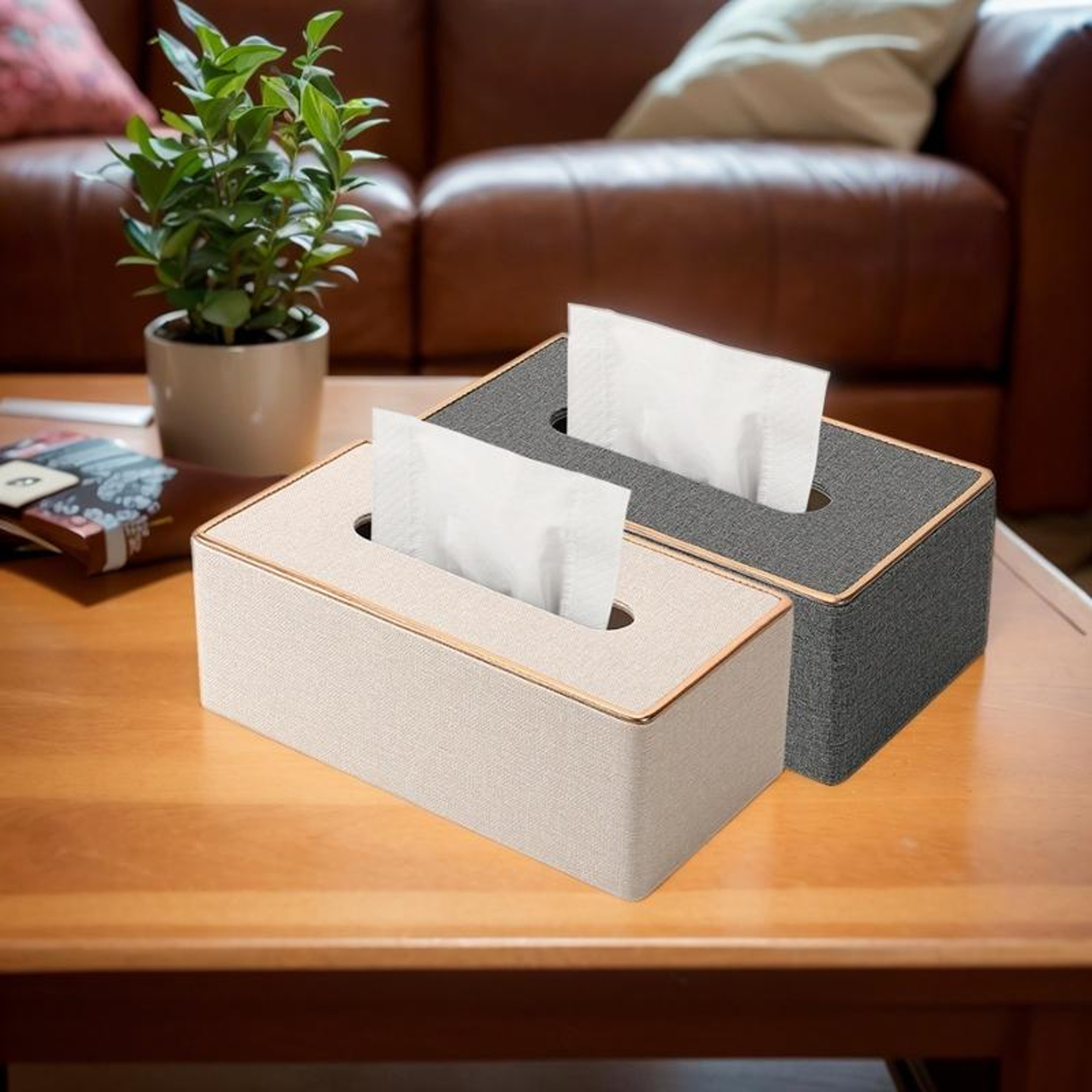 Luxury Faux Leather Tissue Box Cover With Gold Rim Elegant Decorative Tissue Holder For Home Office 6
