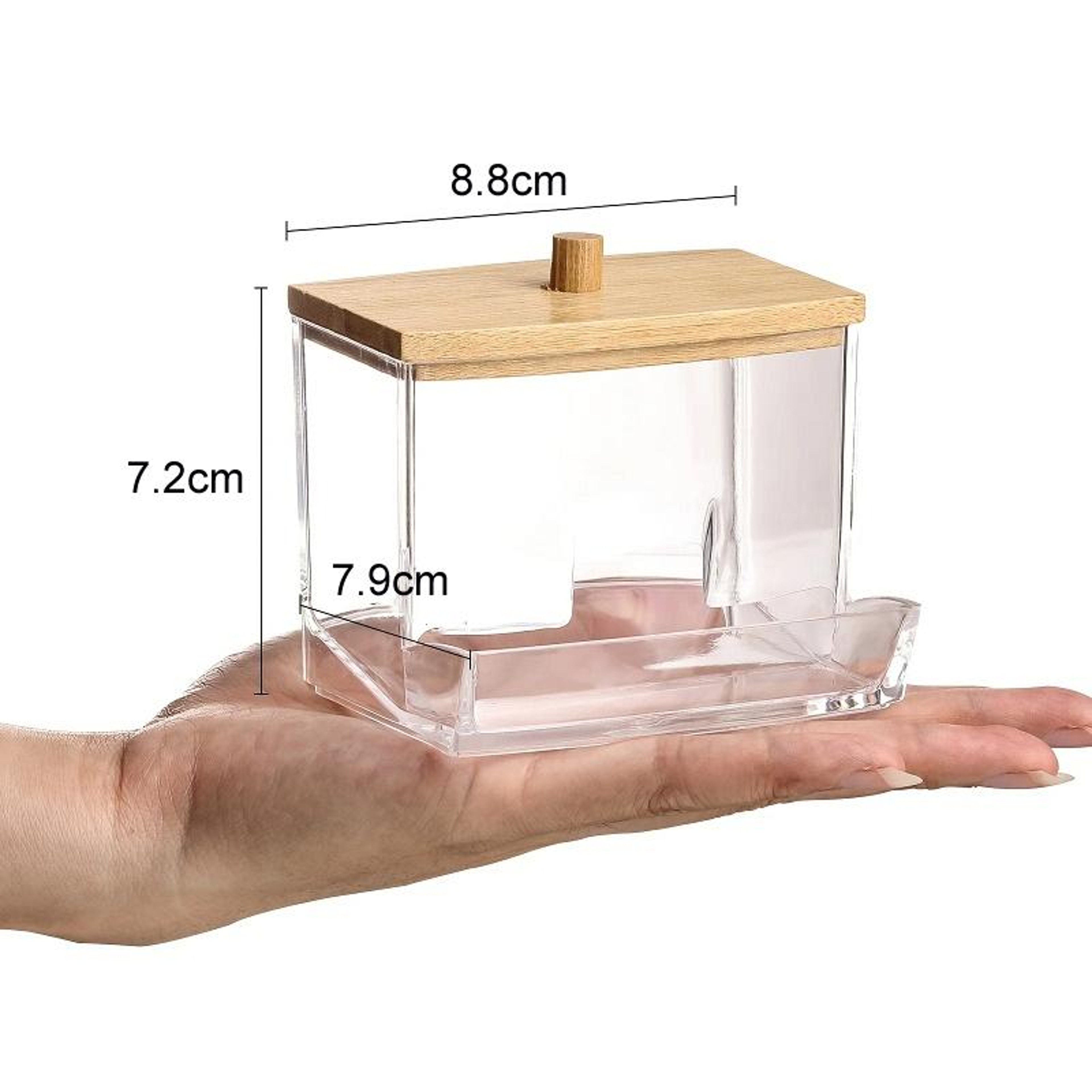 Acrylic Makeup Organizer With Bamboo Lid Cotton Swab Holder Vanity Storage Box 5