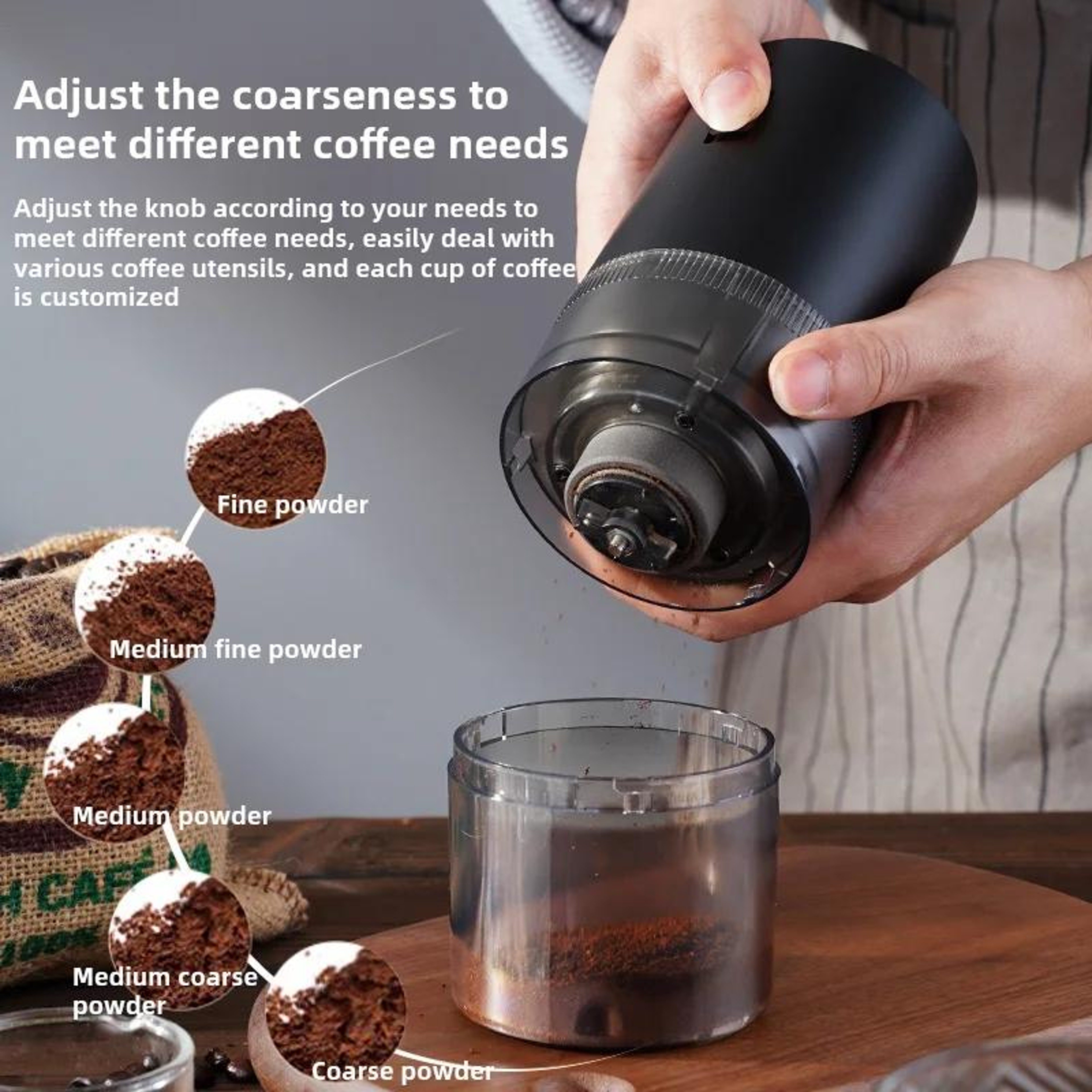 Portable Electric Coffee Grinder USB Rechargeable Adjustable Burr Coffee Grinder for Home Travel and Camping – view 6