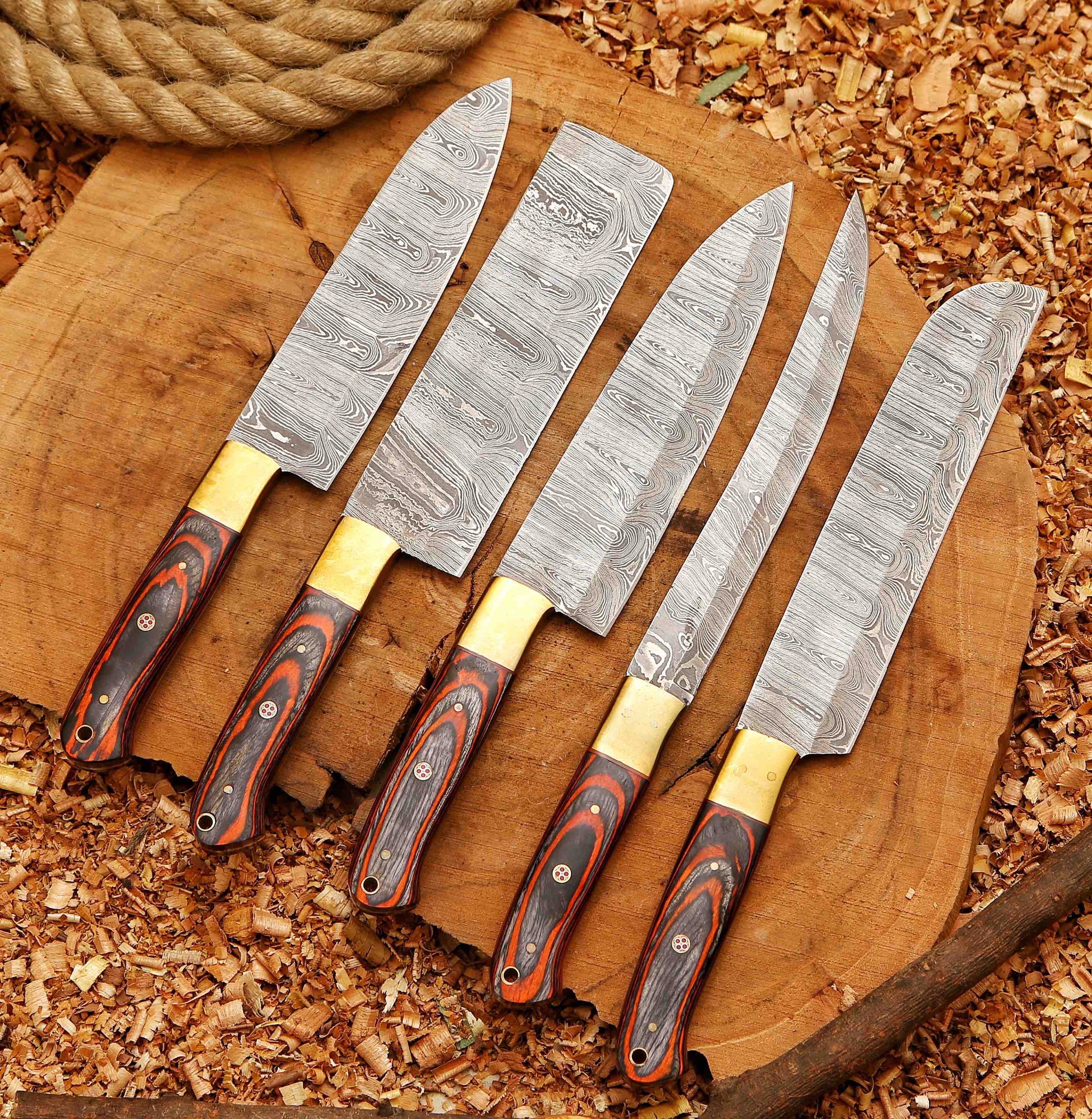 Handcrafted San Mai Damascus Chef Knife Set 5Piece
