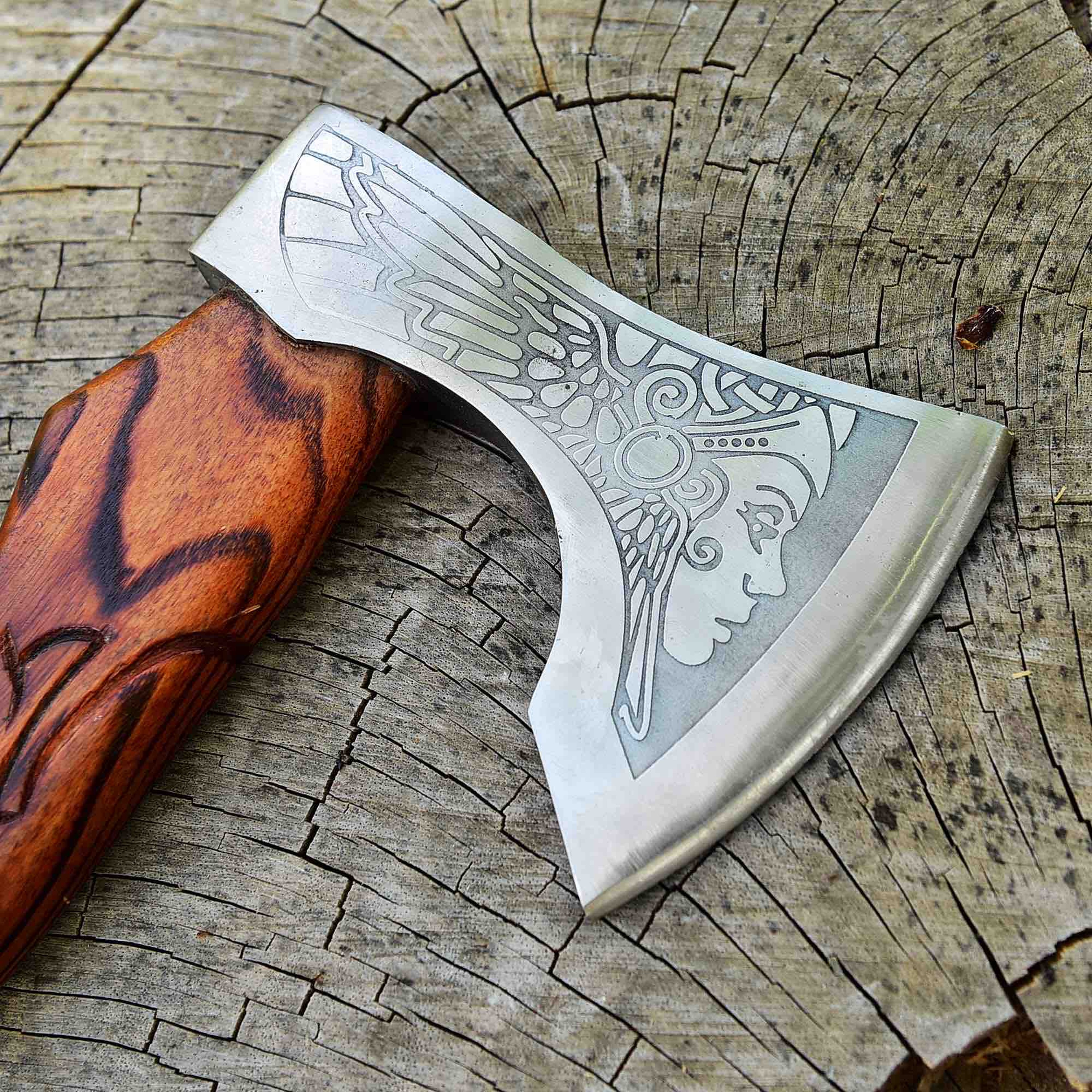RAGNAR VIKING AXE Forged Camping Axe With Rose Wood Shaft Viking Bearded Nordic Custom Gift For Her