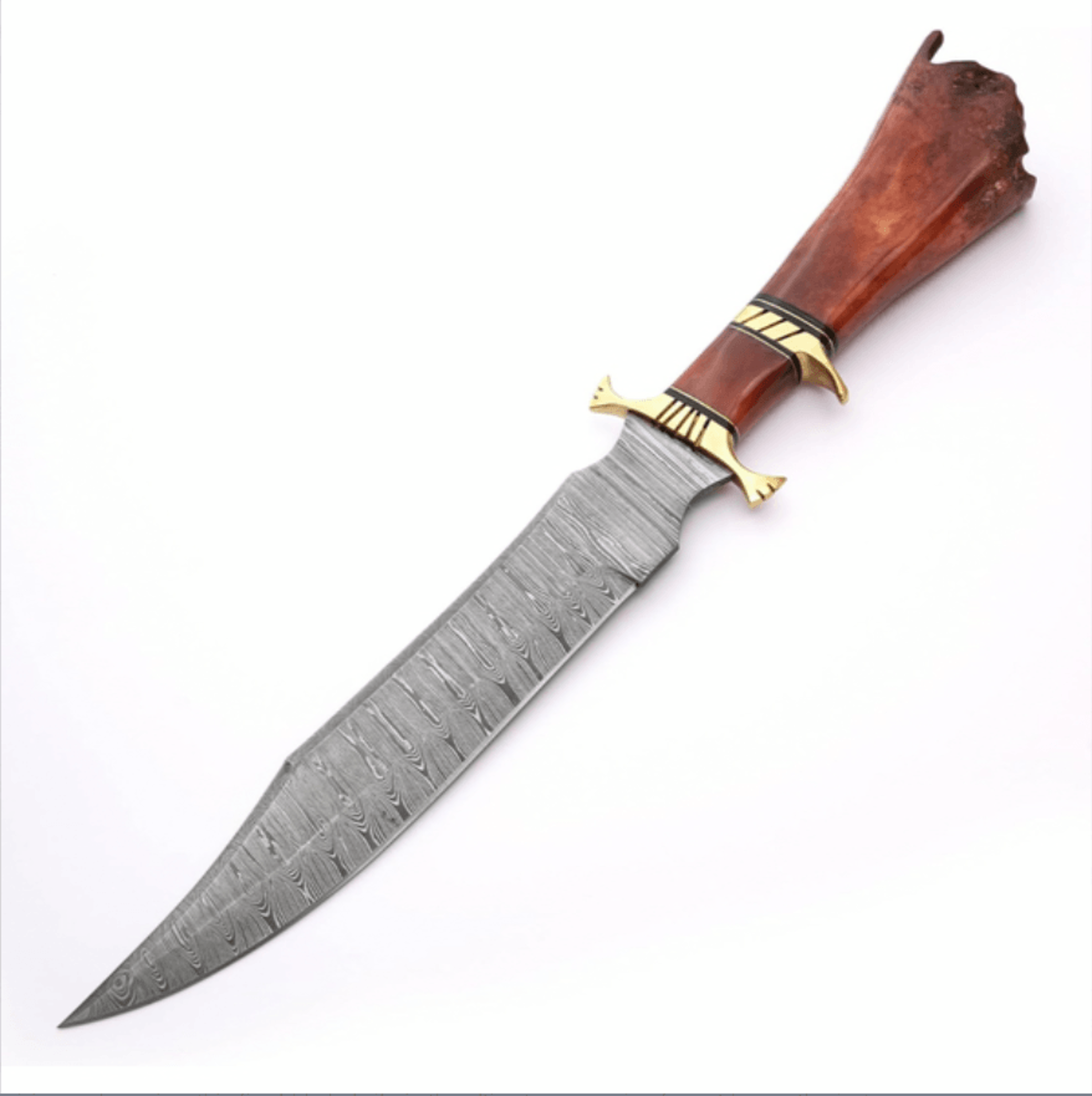 Handmade Damascus Steel Bowie Knife  Hunting Knife With Leather Sheath 1