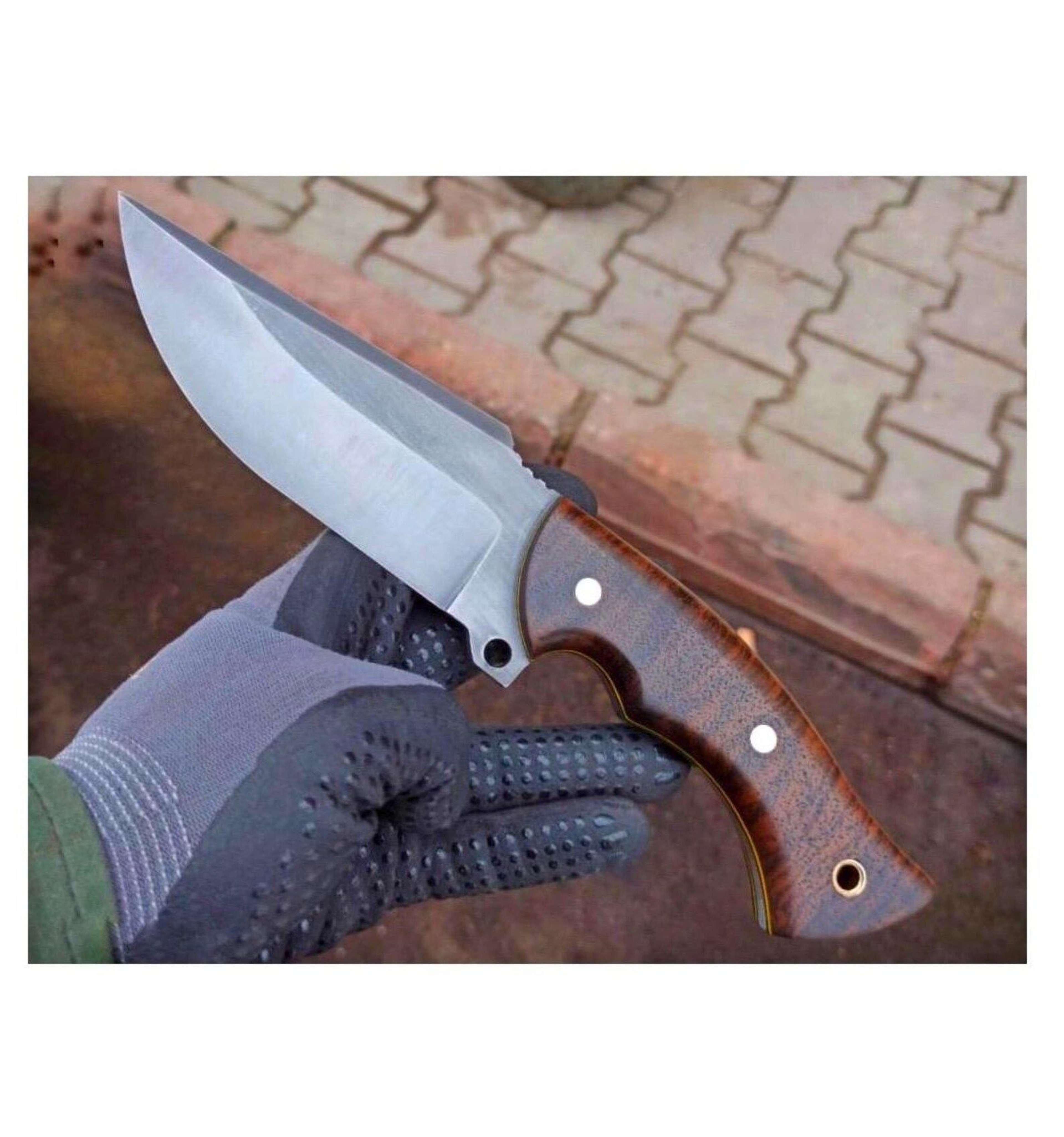 Handmade 1075 Carbon Steel Hunting Knife  Walnut Handle Outdoor Survival Blade 8