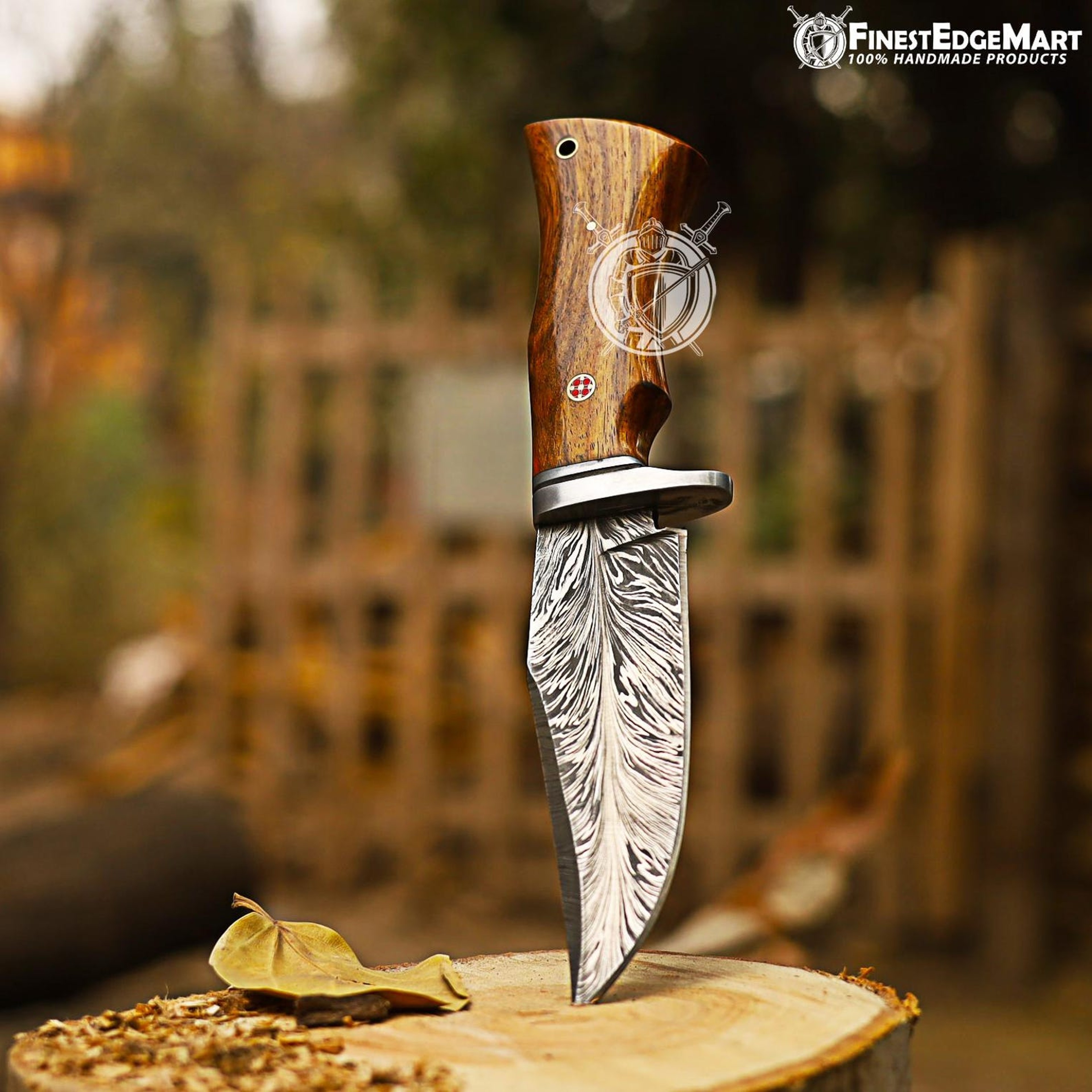 Premium Handmade Damascus Steel Bowie Knife With Leather Sheath  Perfect For Hunting Camping And Co
