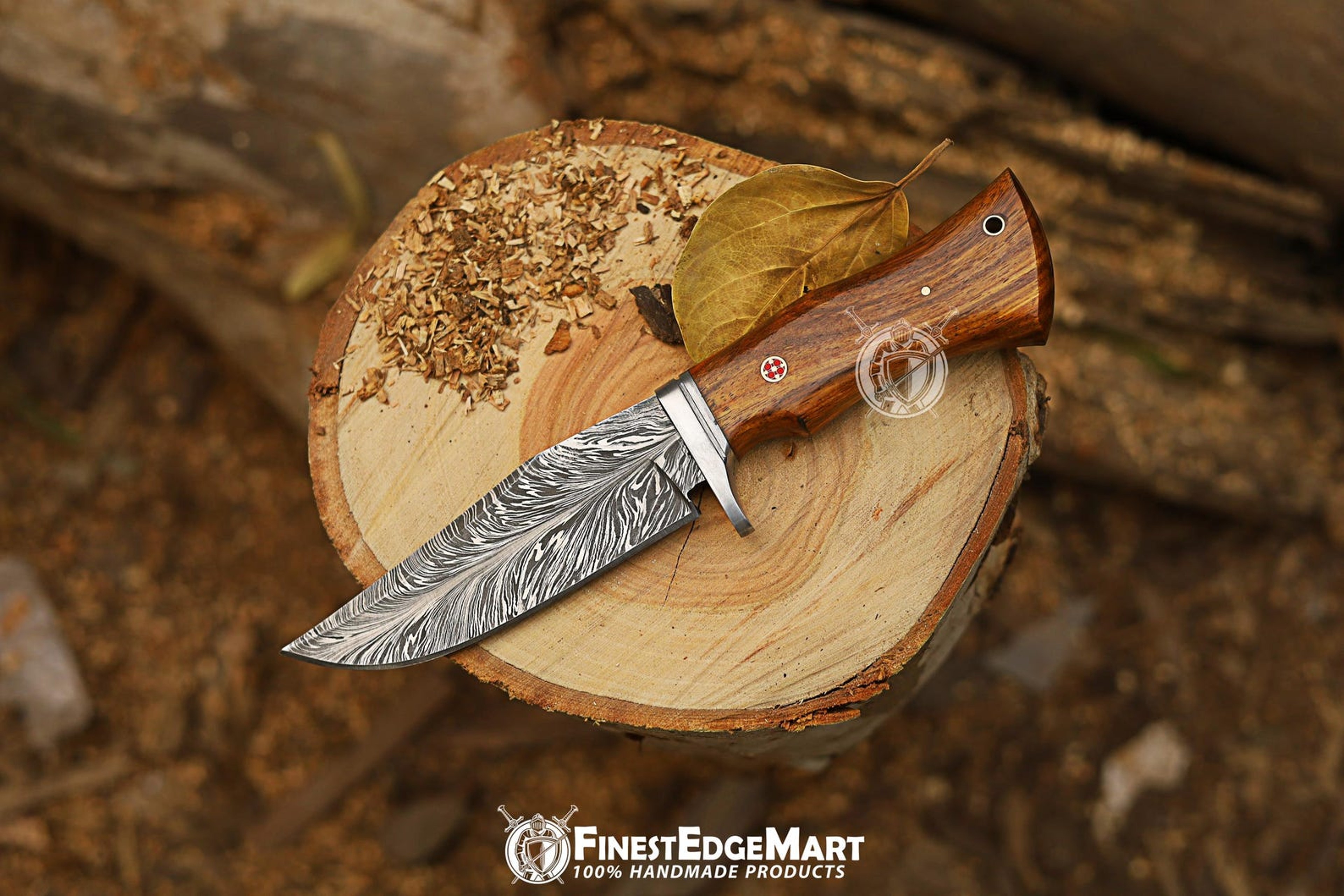 Handmade Damascus Steel Hunting Knife With Wood Handle And Leather Sheath  Perfect Gift For Hunters