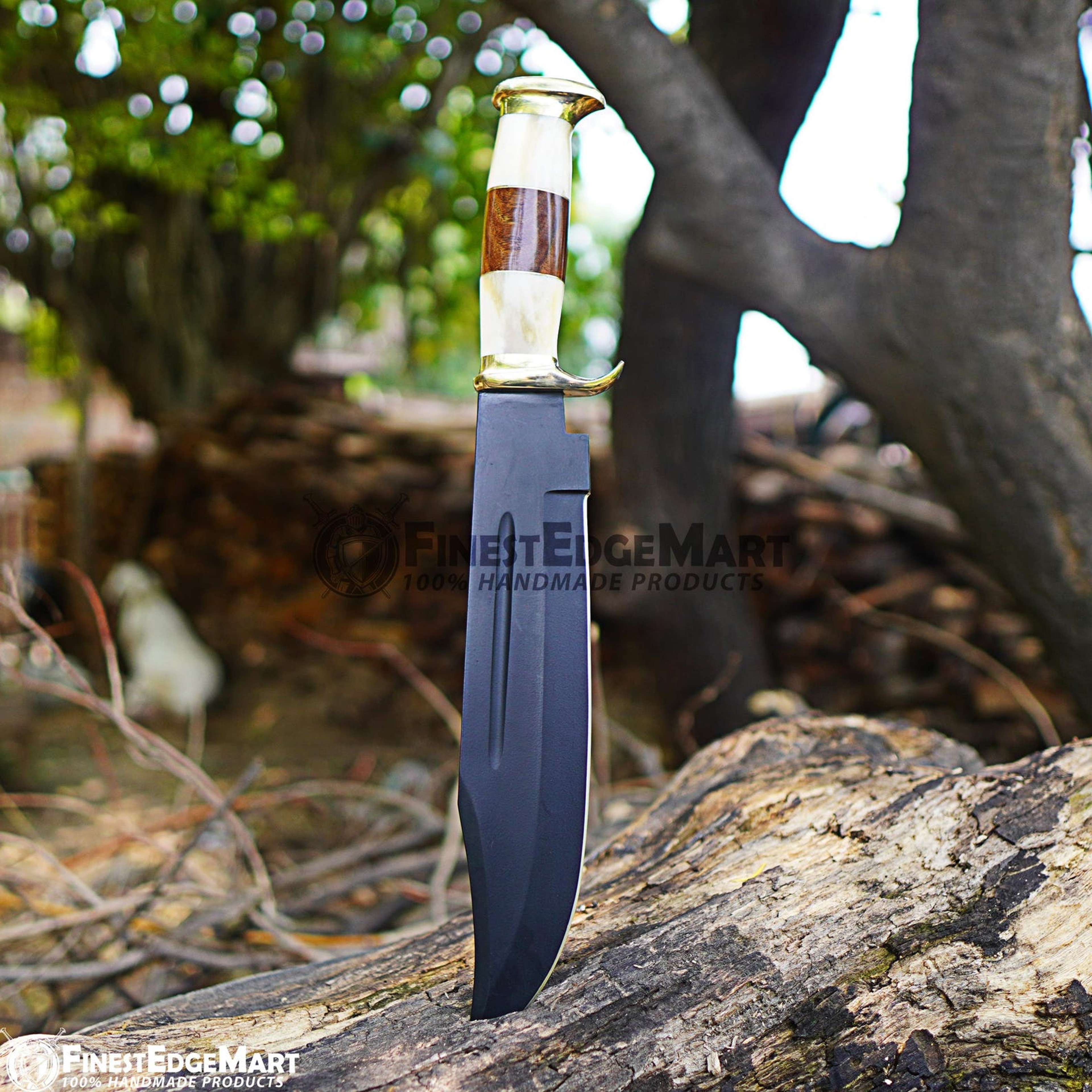 Handmade Bowie Knife With PowderCoated Stainless Steel Blade And Camel Bone Handle  Perfect For Out