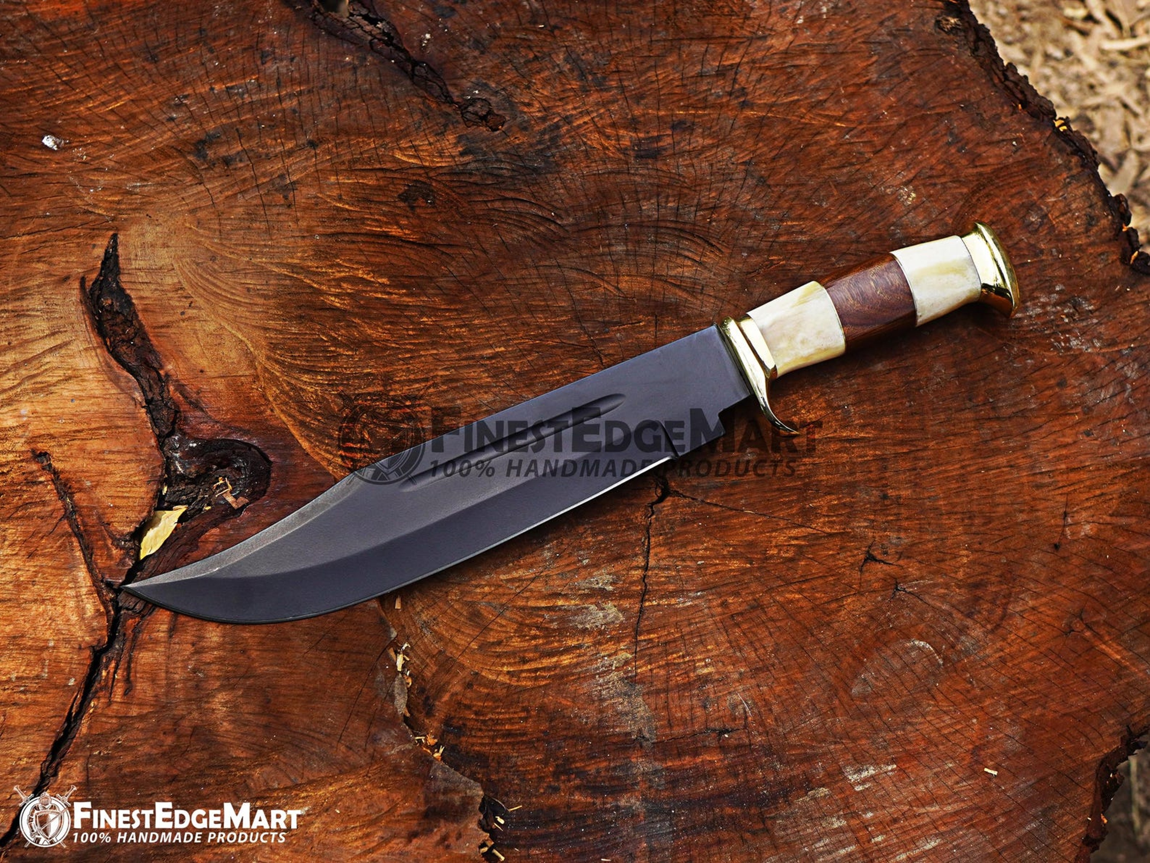 Handmade Bowie Knife With PowderCoated Stainless Steel Blade And Camel Bone Handle  Perfect For Out