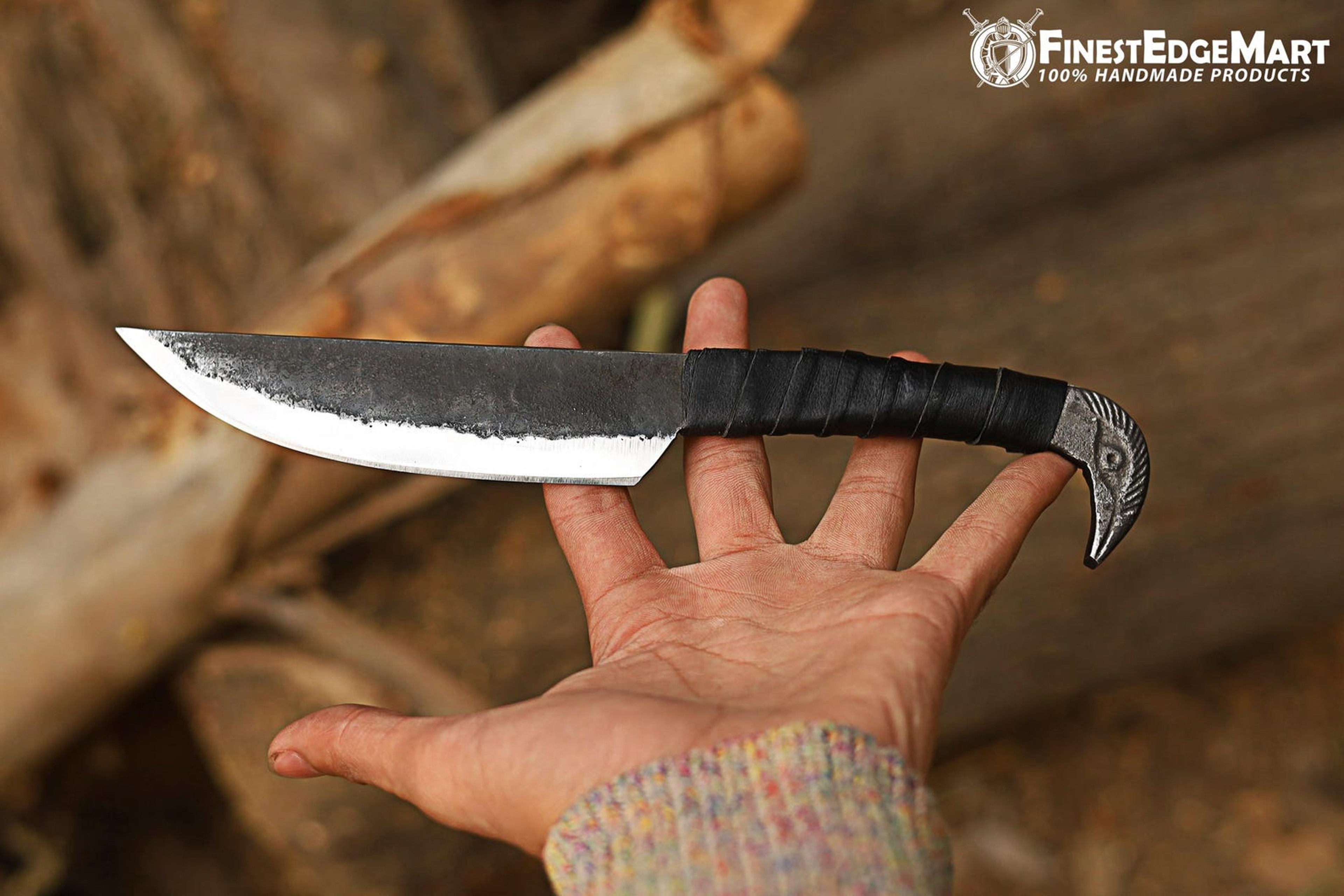 Handmade Viking Raven Head Knife With Carbon Steel Blade And Leather Sheath  Unique Collectible Gif
