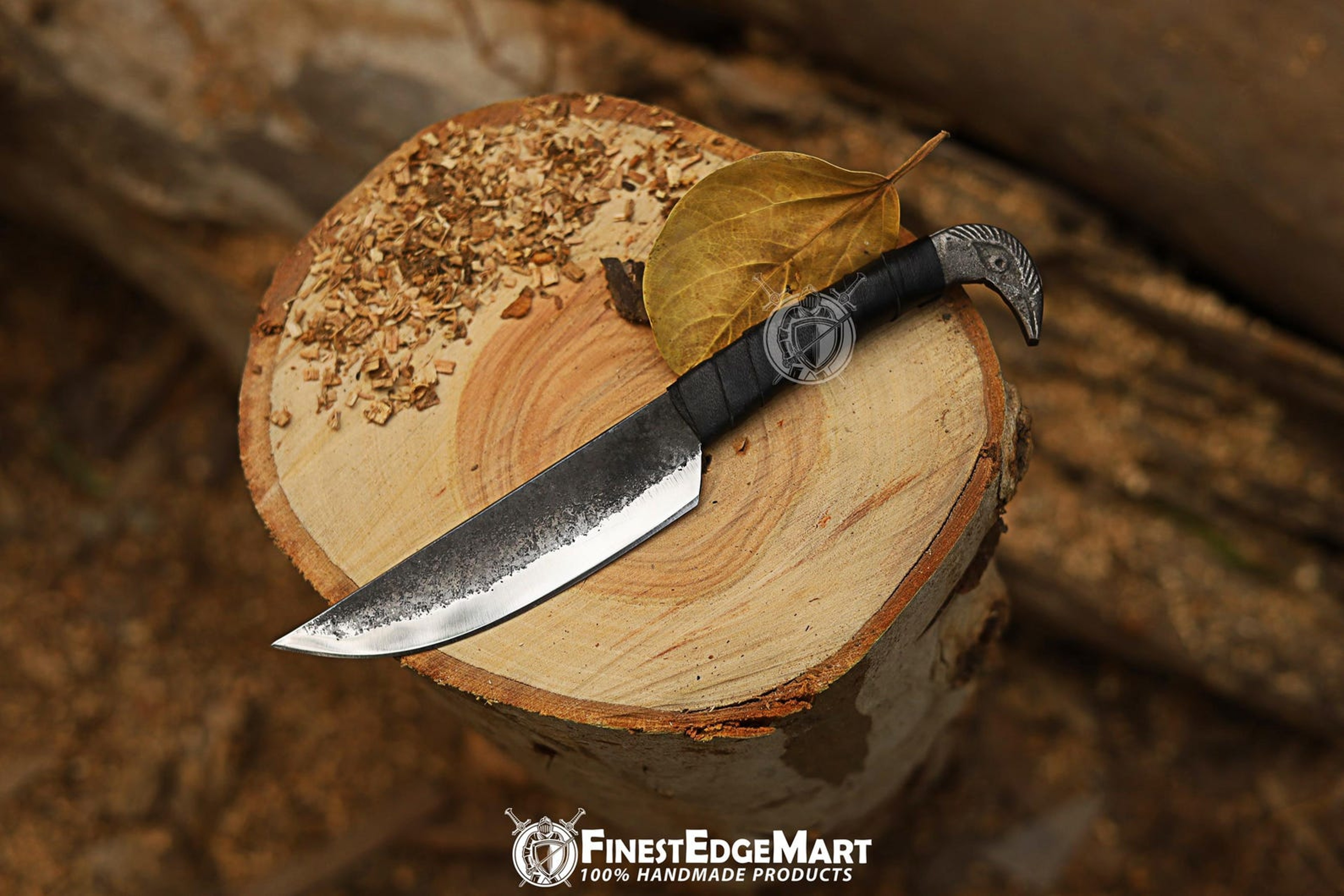 Handmade Viking Raven Head Knife With Carbon Steel Blade And Leather Sheath  Unique Collectible Gif