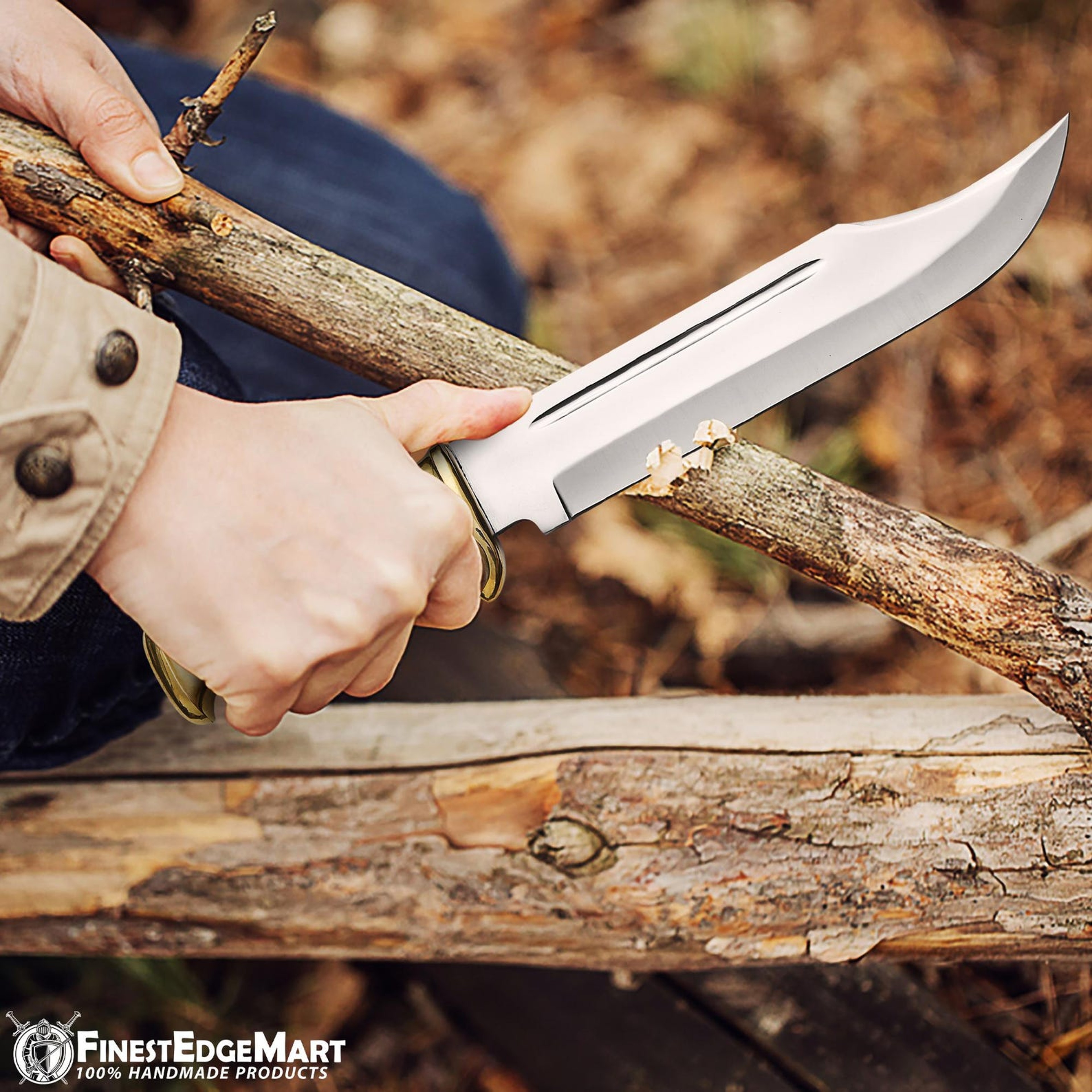 Handcrafted Crocodile Dundee Style Bowie Knife With Wooden Handle And Leather Sheath  Perfect Gift