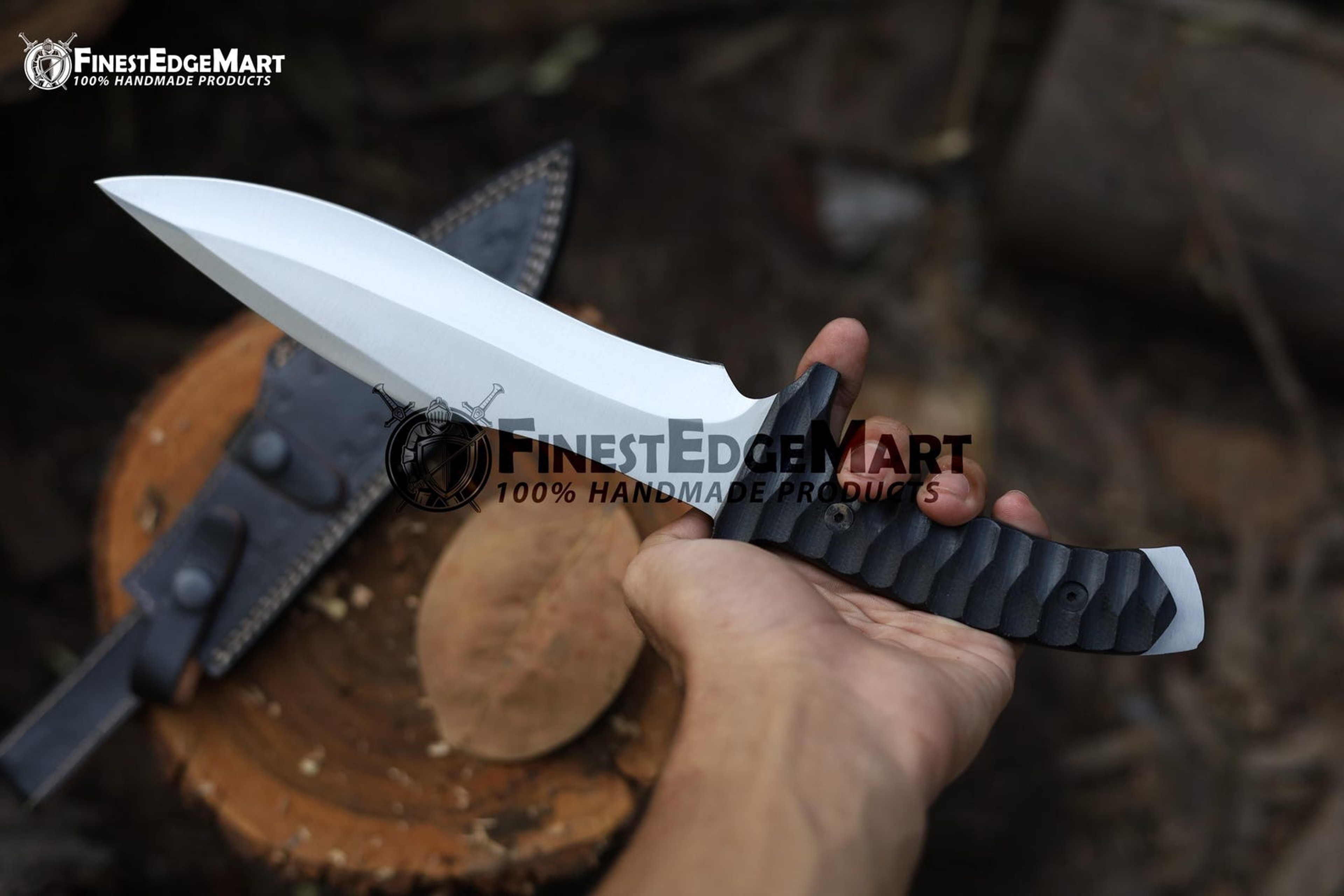 Handcrafted Carbon Steel Tanto Knife With Micarta Handle And Premium Leather Sheath  Perfect Gift F 1
