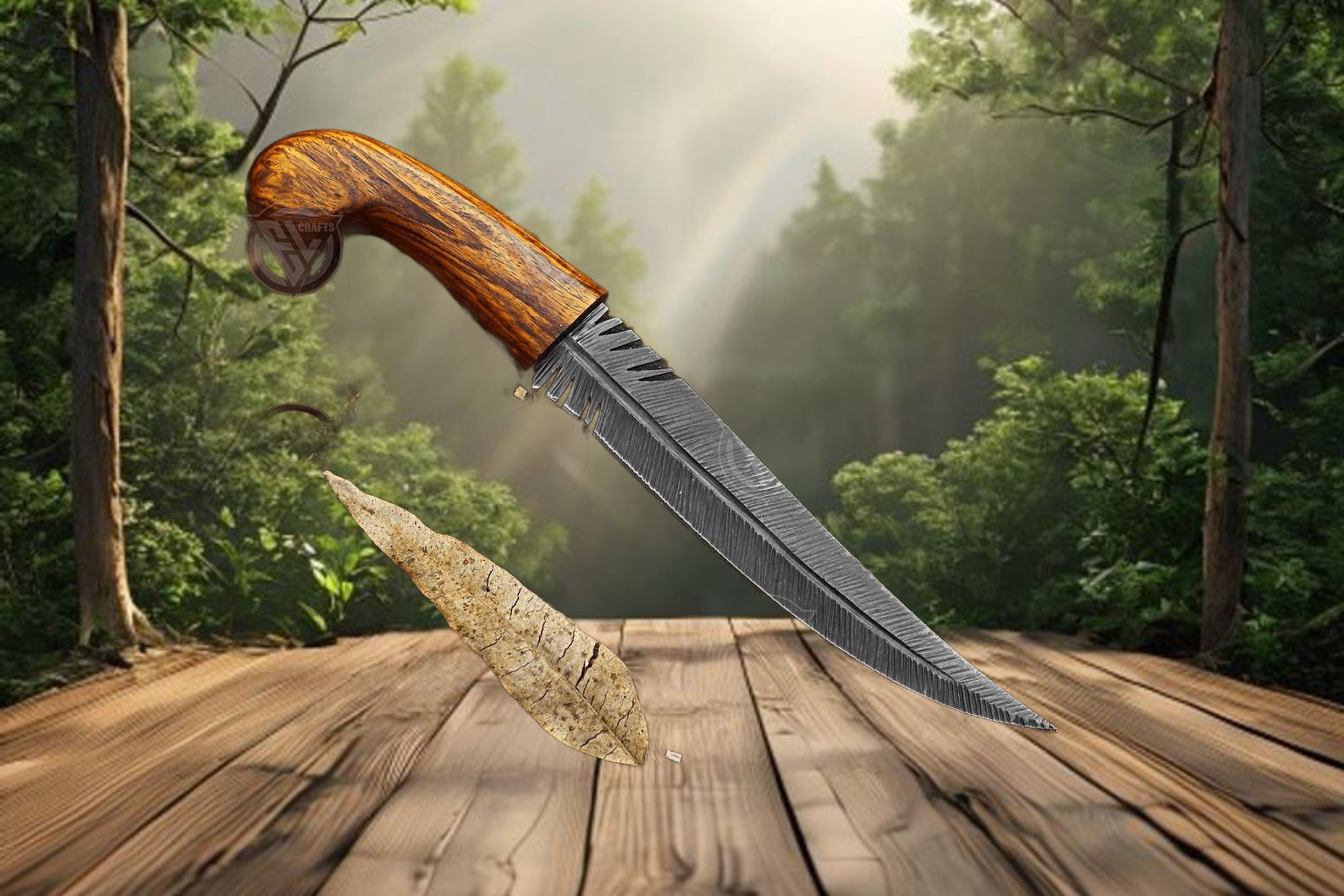 Handmade Leaf Shape Carbon Steel Collectible Knife With Pakka Wood Handle And Leather Sheath  Uniqu