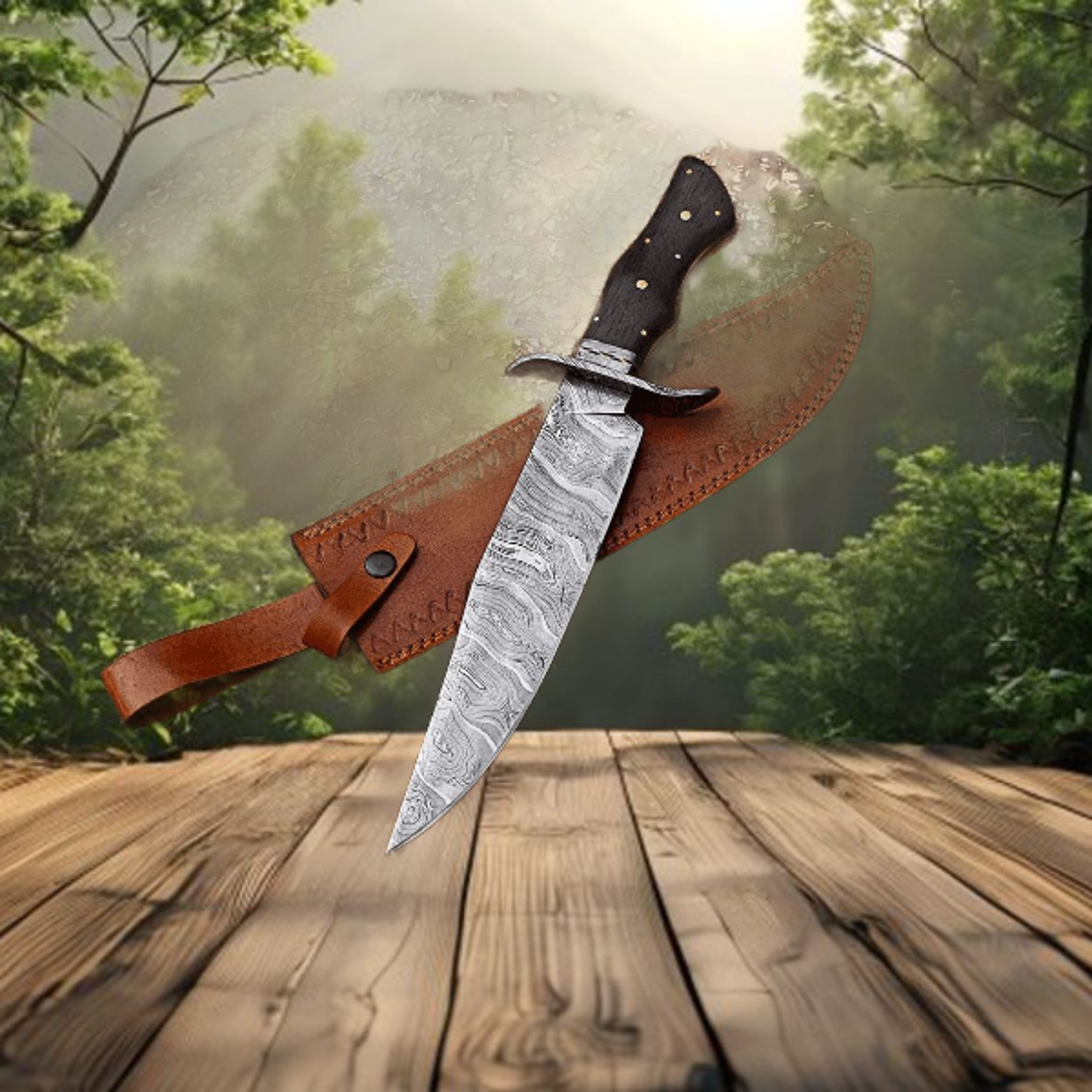 Authentic Handmade Damascus Steel Bowie Knife With Snake Pattern Blade  Perfect Gift For Camping An