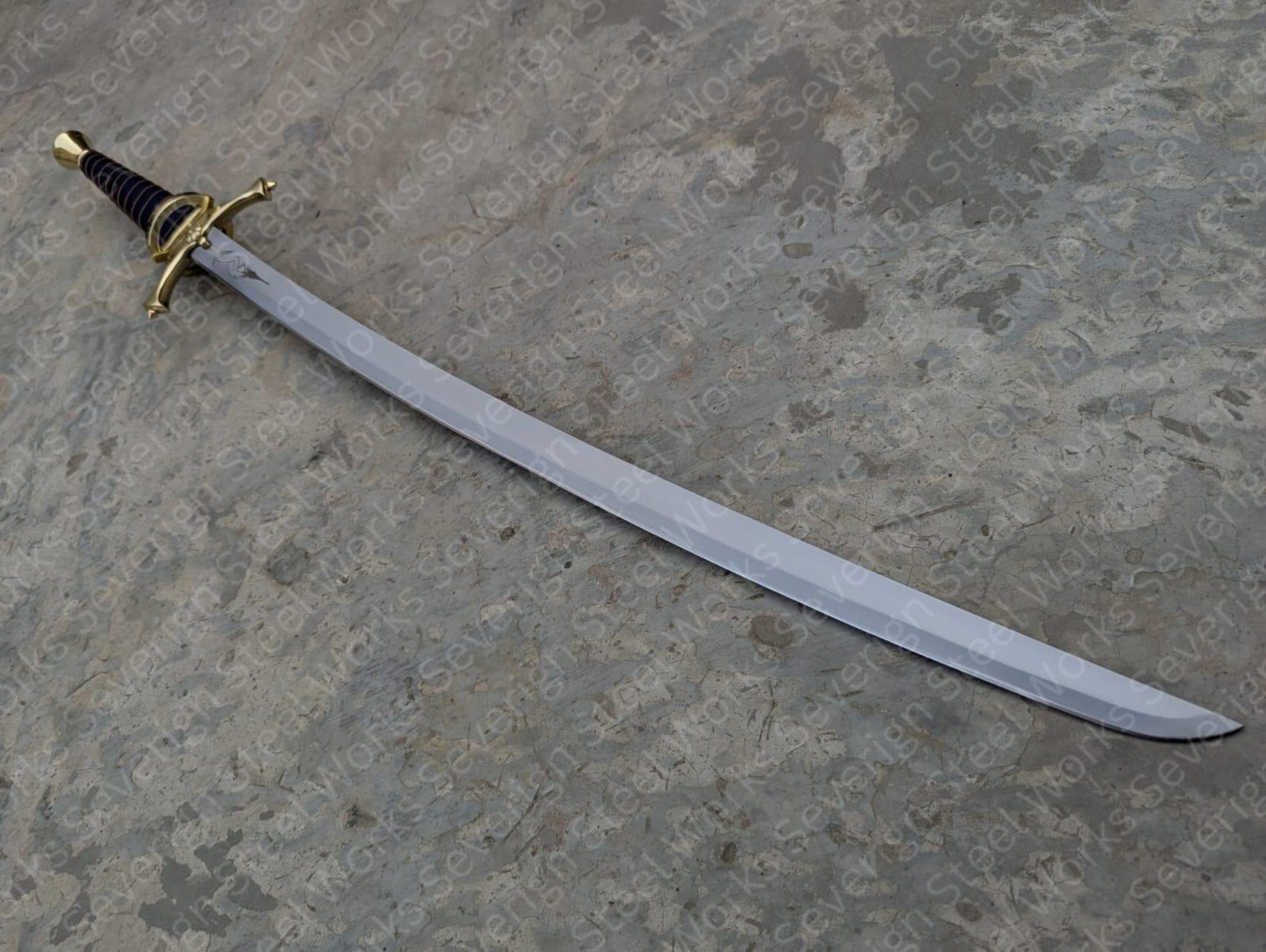 Heron Emblem Fantasy Sword 42 1065 High Carbon Steel Collector Replica With Blue Scabbard 8