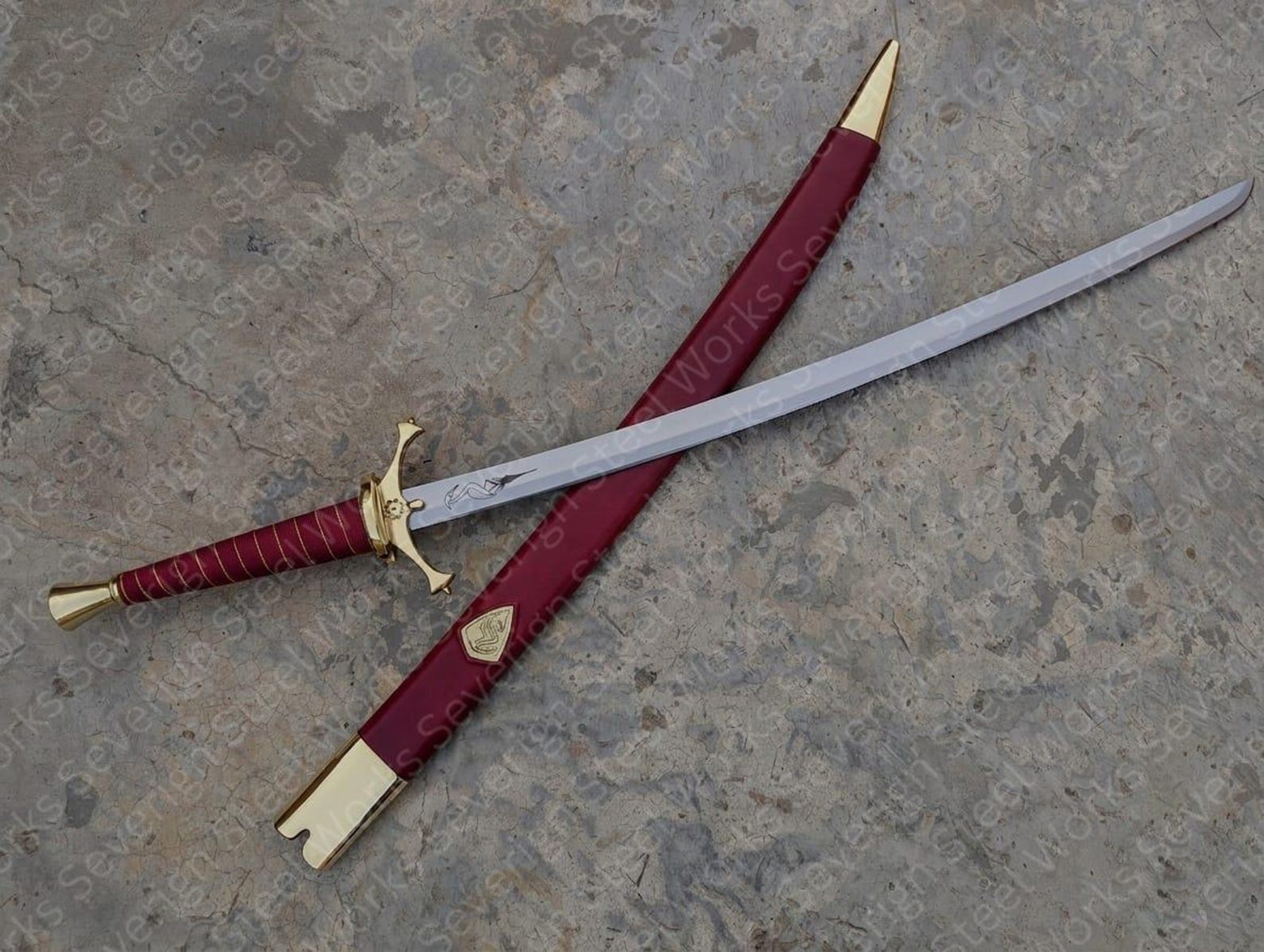 Authentic 42 Carbon Steel Viking Greatsword Handcrafted Leather Scabbard Collectors Fantasy R 4