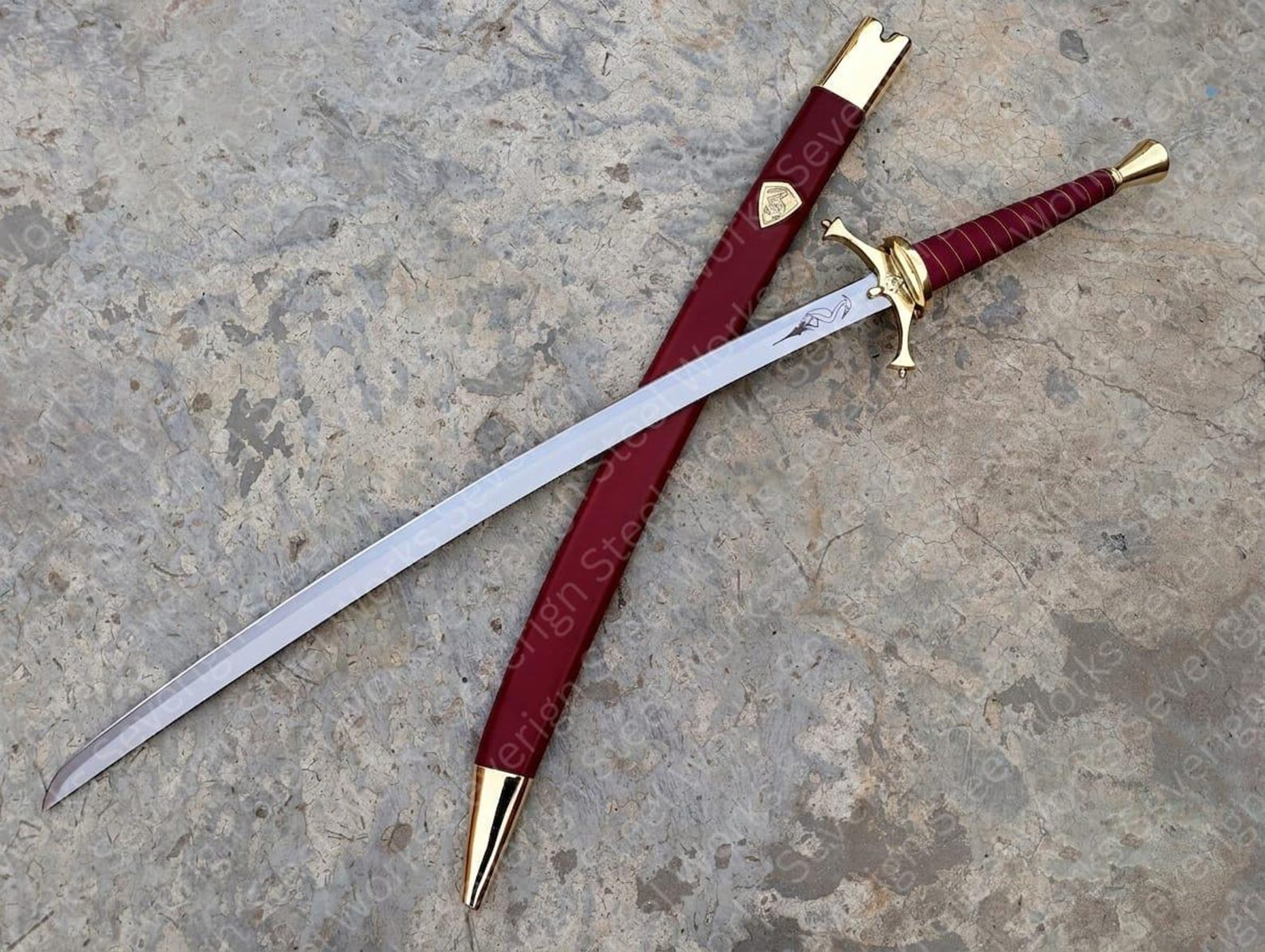 Authentic 42 Carbon Steel Viking Greatsword Handcrafted Leather Scabbard Collectors Fantasy R 3