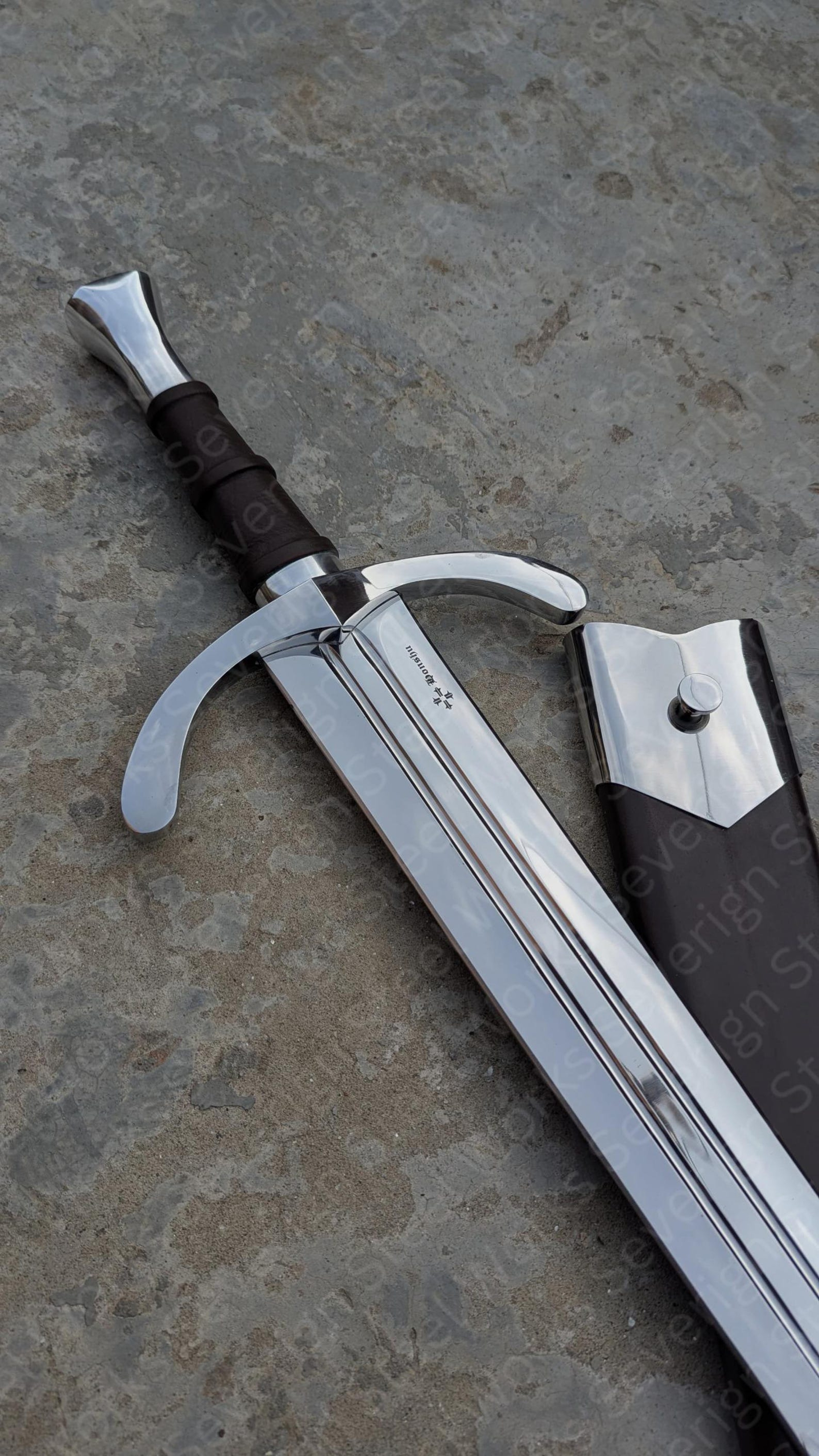 40 D2 Steel Honshu Historic Collectible Handmade Medieval Display Piece With Leather Scabbard 8