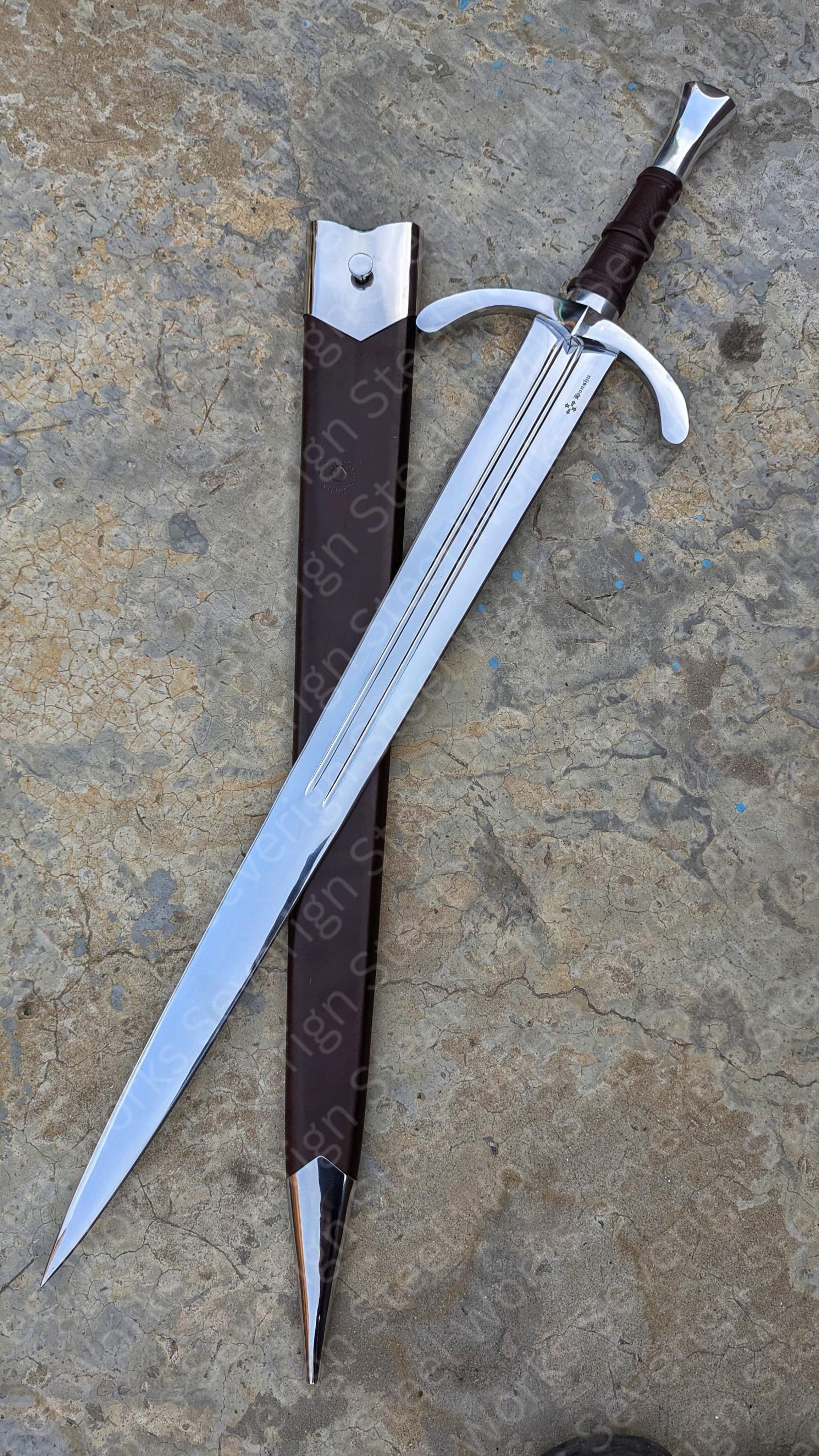 40 D2 Steel Honshu Historic Collectible Handmade Medieval Display Piece With Leather Scabbard 5
