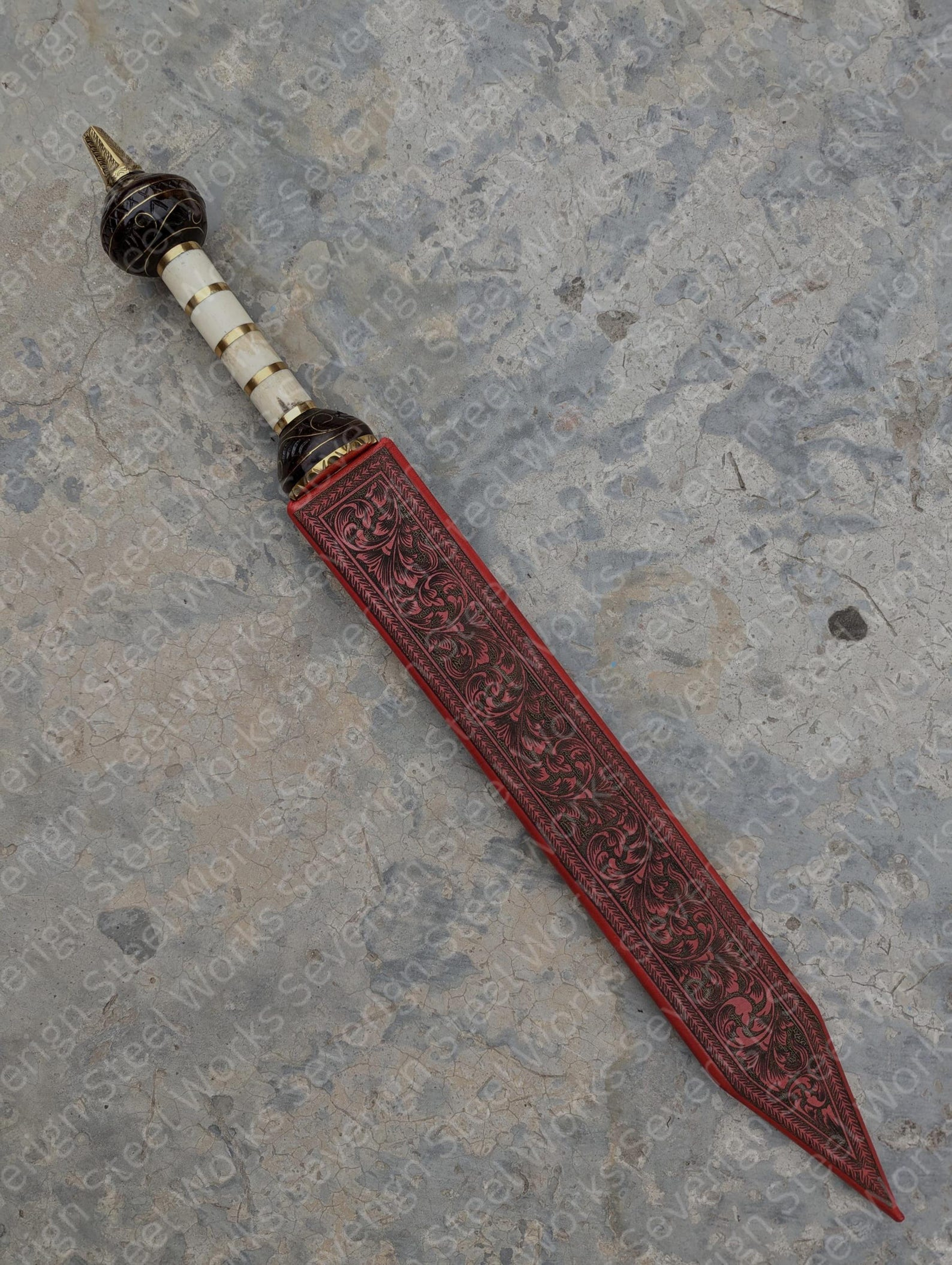 Authentic Roman Gladius Sword 1095 Carbon Steel HandEngraved Blade Leather Scabbard Collector 1
